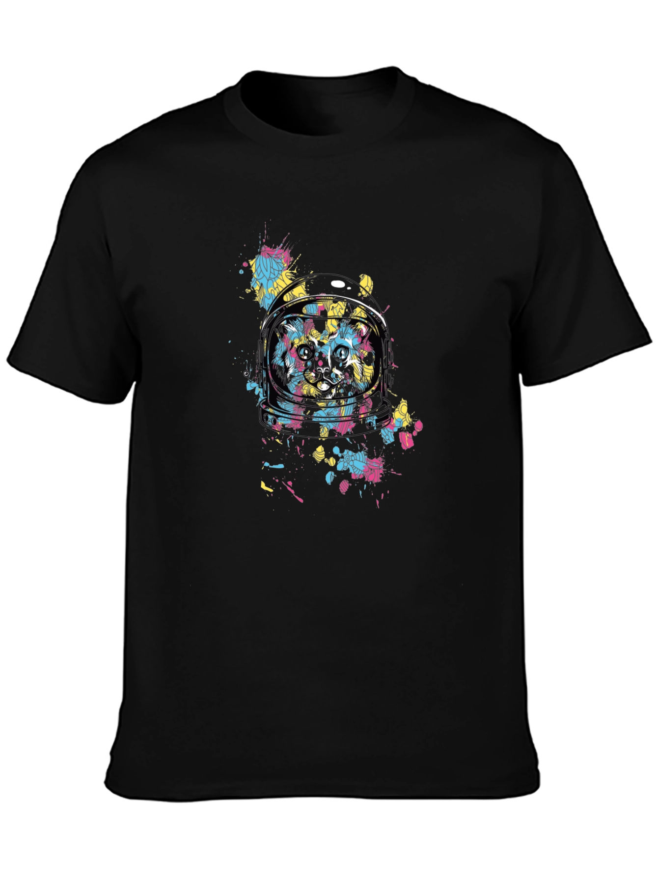Astronaut Cat Graphic Black T-Shirt
