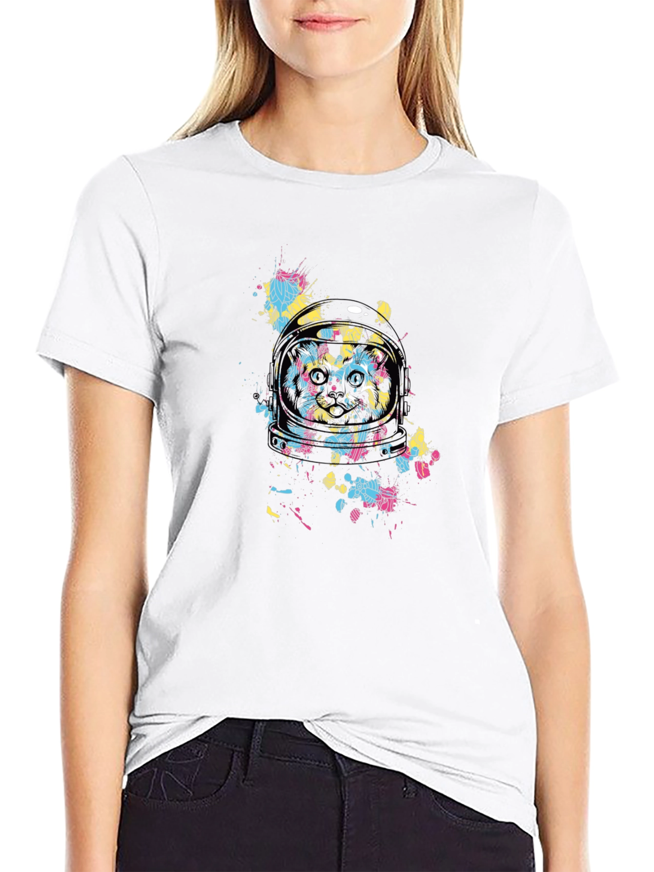 Astronaut Cat Graphic Black T-Shirt