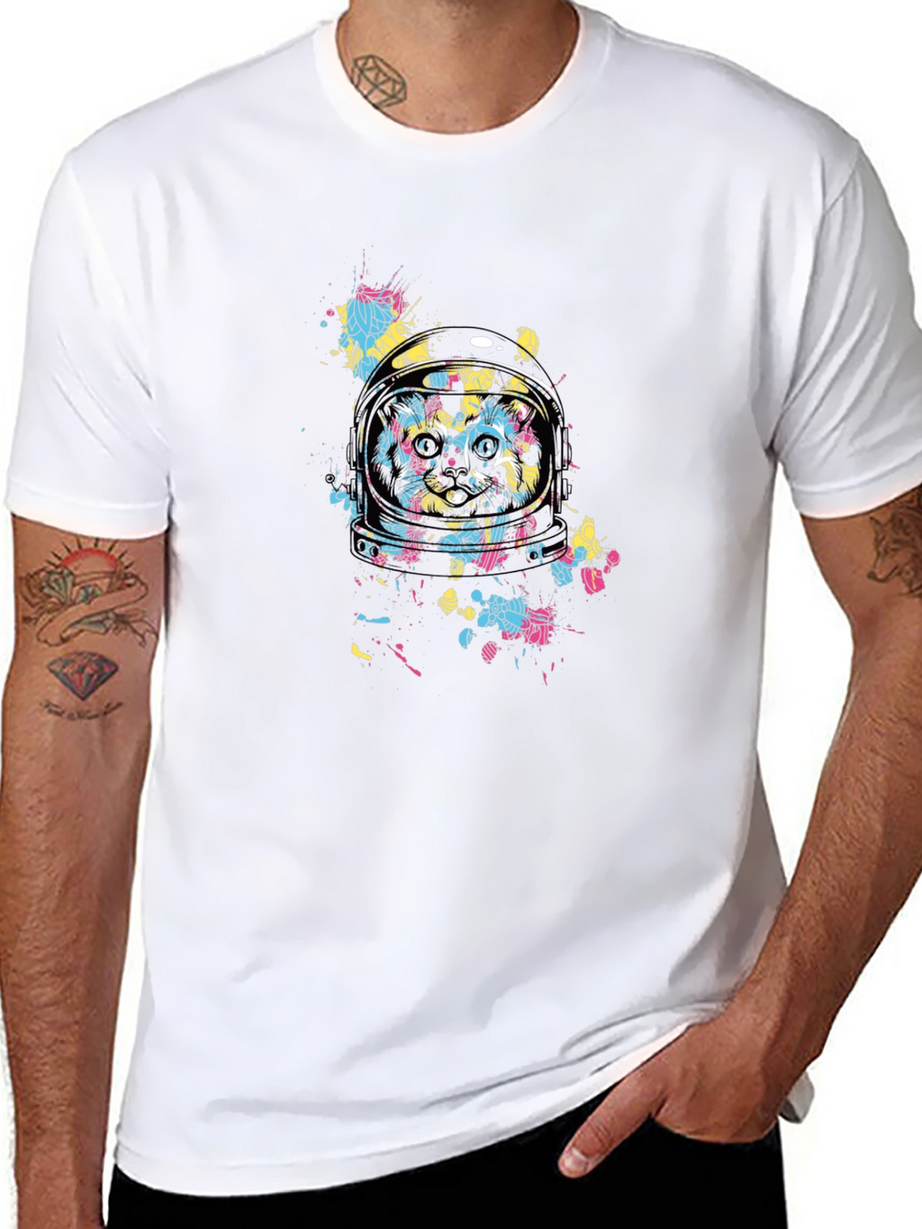 Astronaut Cat Graphic Black T-Shirt