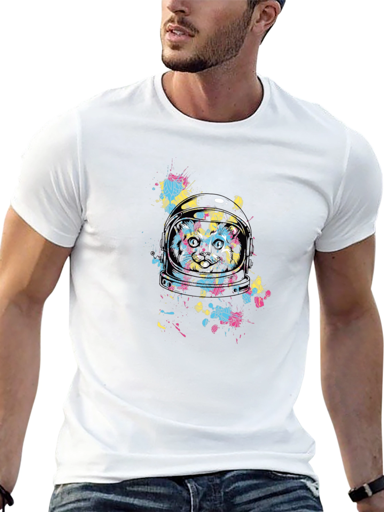 Astronaut Cat Graphic Black T-Shirt