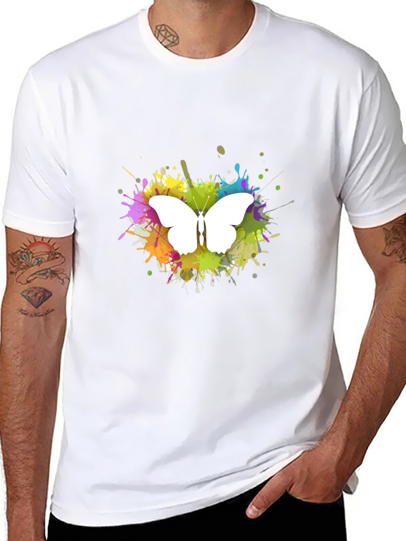 Butterfly Splatter Art T-Shirt - Black
