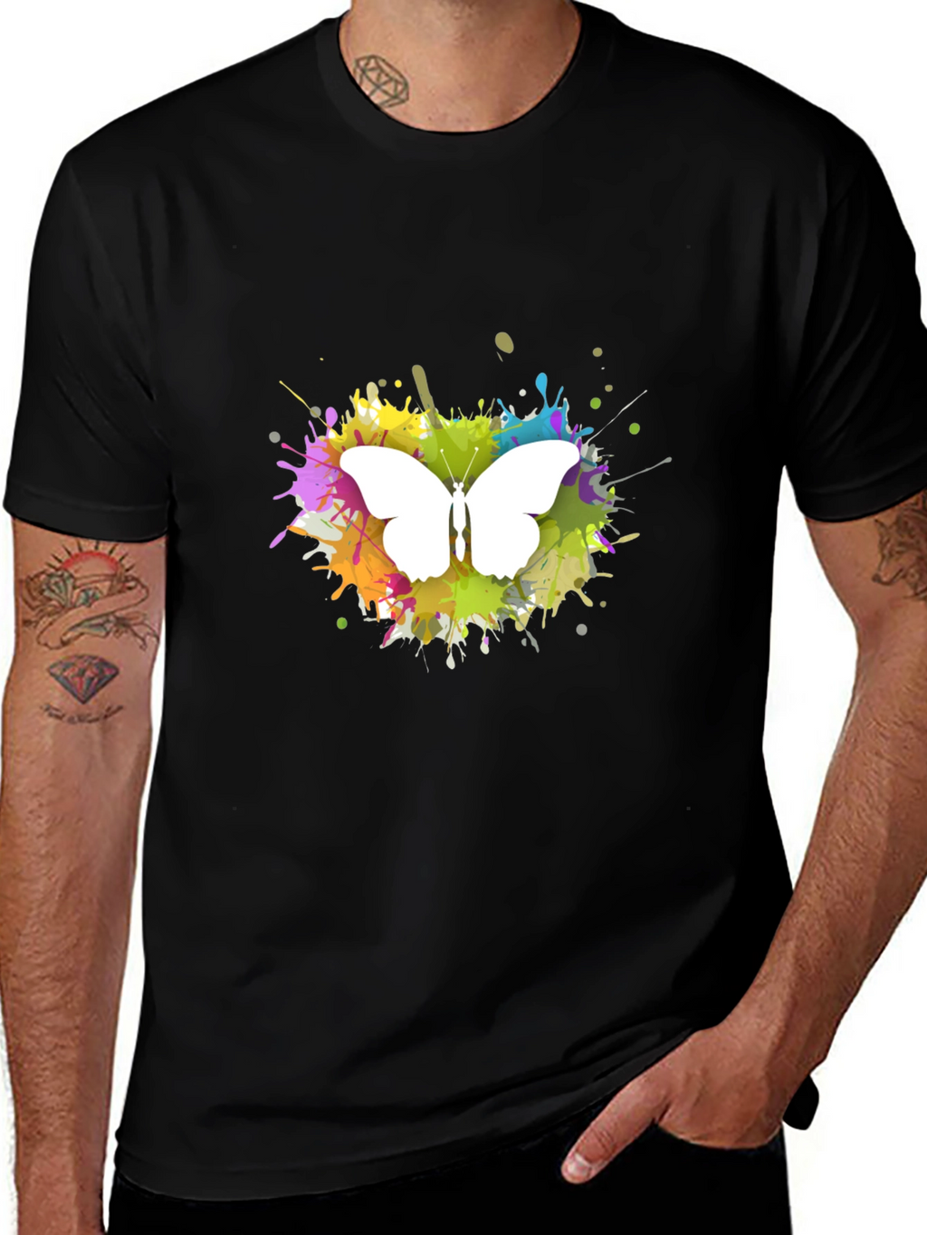 Butterfly Splatter Art T-Shirt - Black
