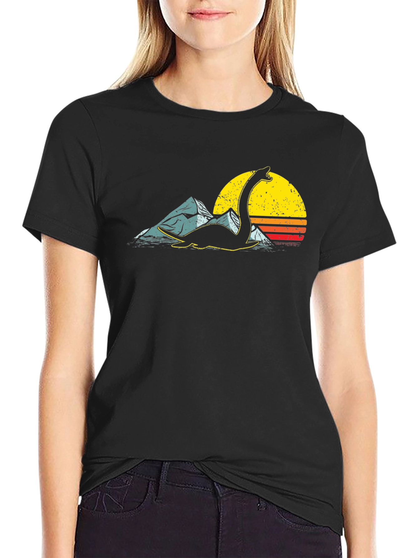 Loch Ness Monster Graphic Tee - Retro Sunset Design