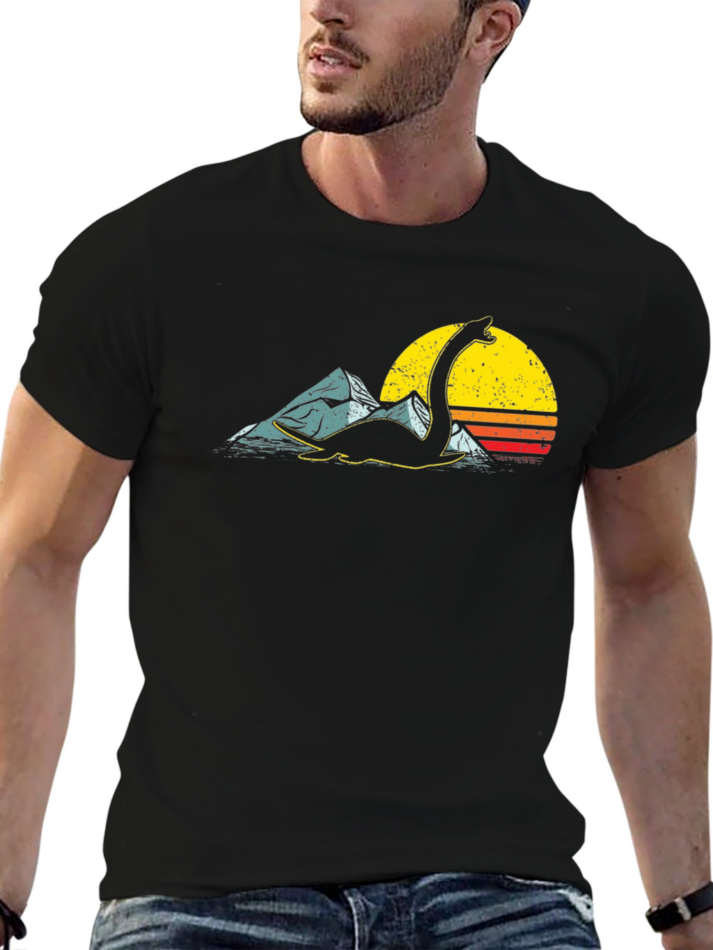 Loch Ness Monster Graphic Tee - Retro Sunset Design