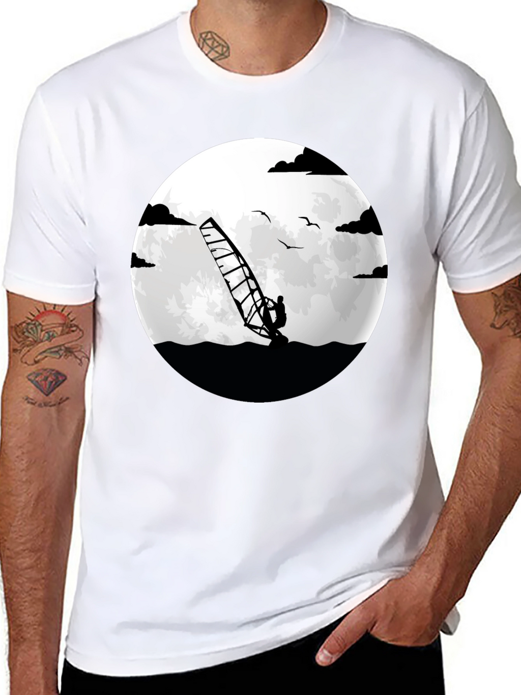 Windsurfer Graphic Tee - Black Crew Neck