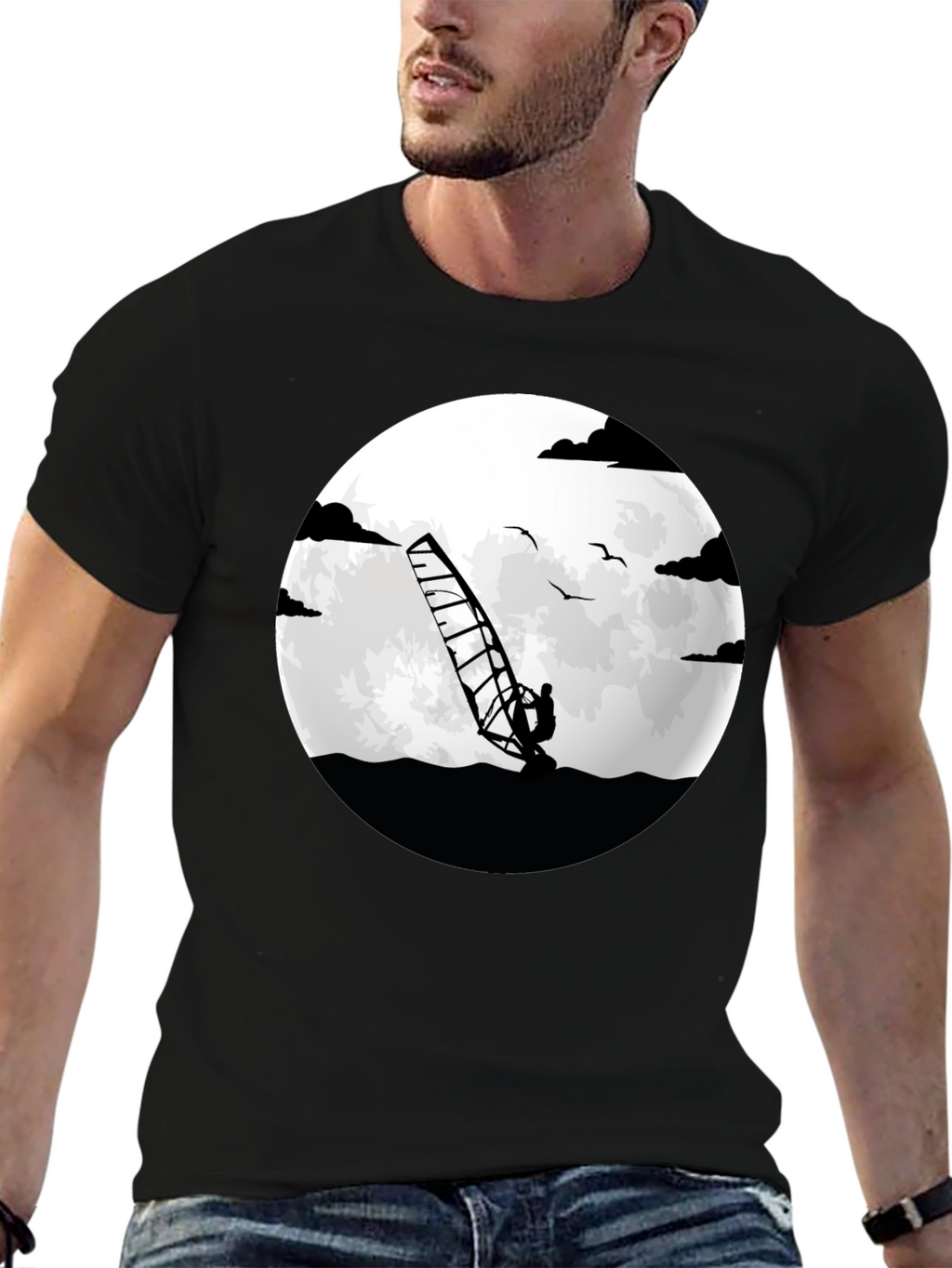 Windsurfer Graphic Tee - Black Crew Neck