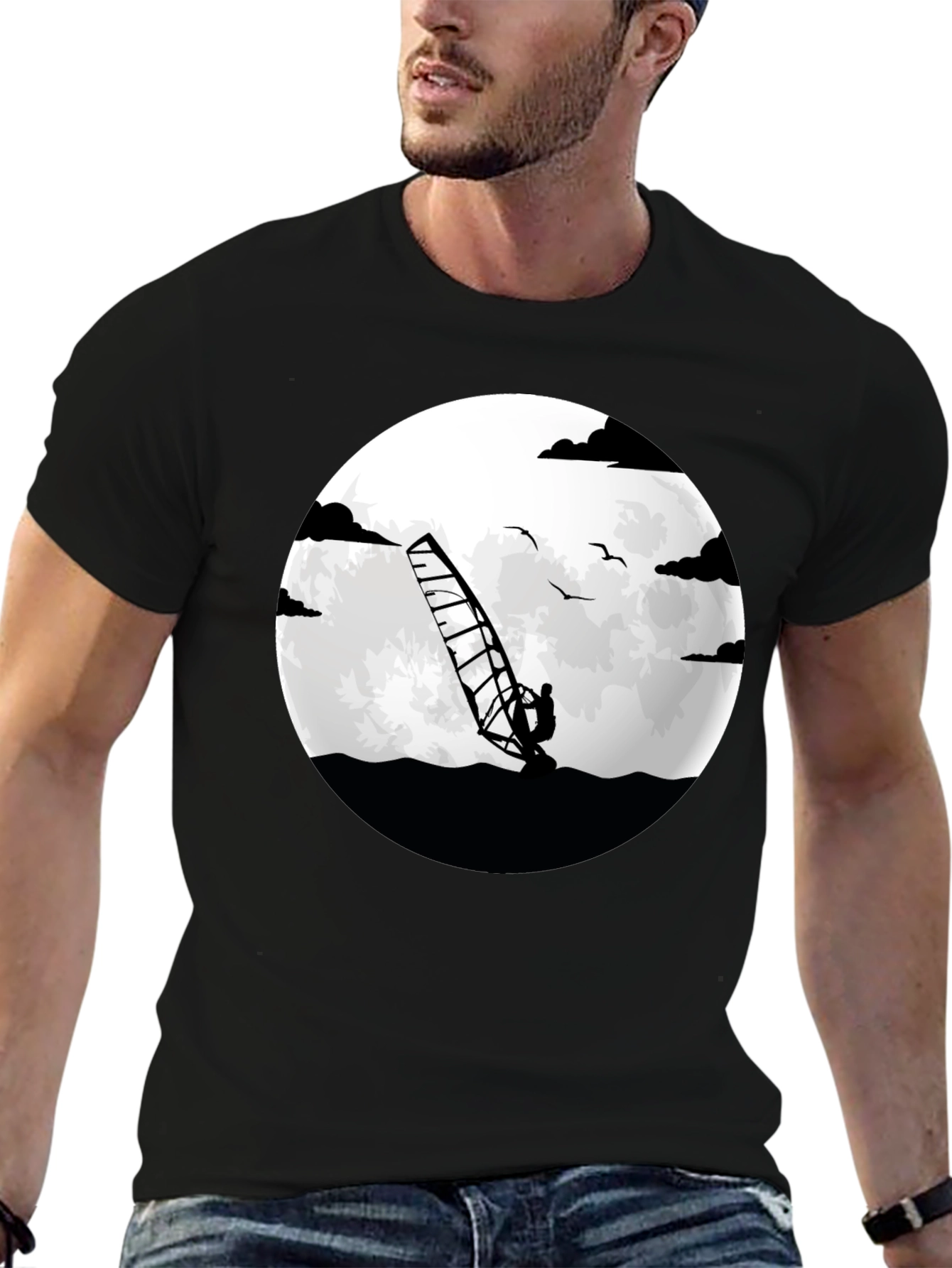 Windsurfer Graphic Tee - Black Crew Neck