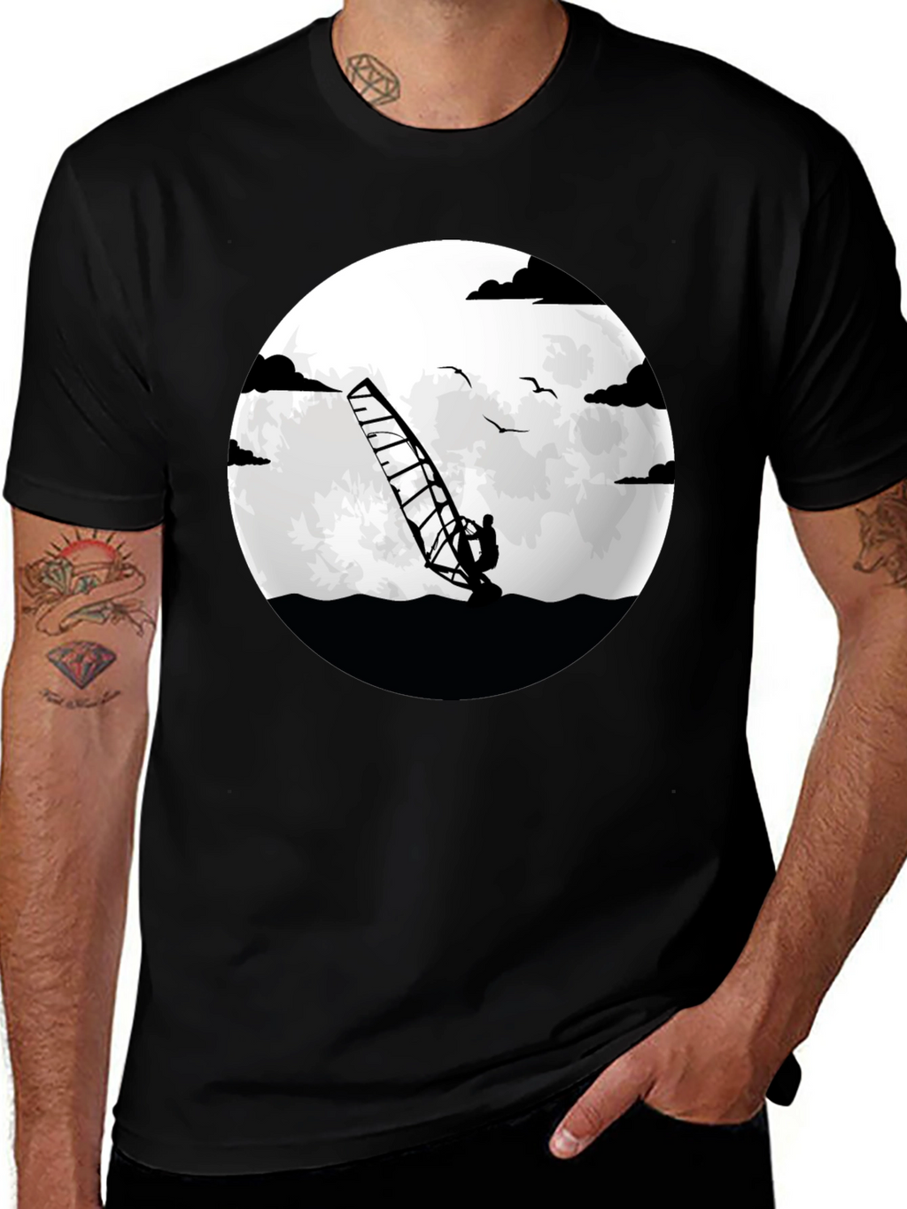 Windsurfer Graphic Tee - Black Crew Neck