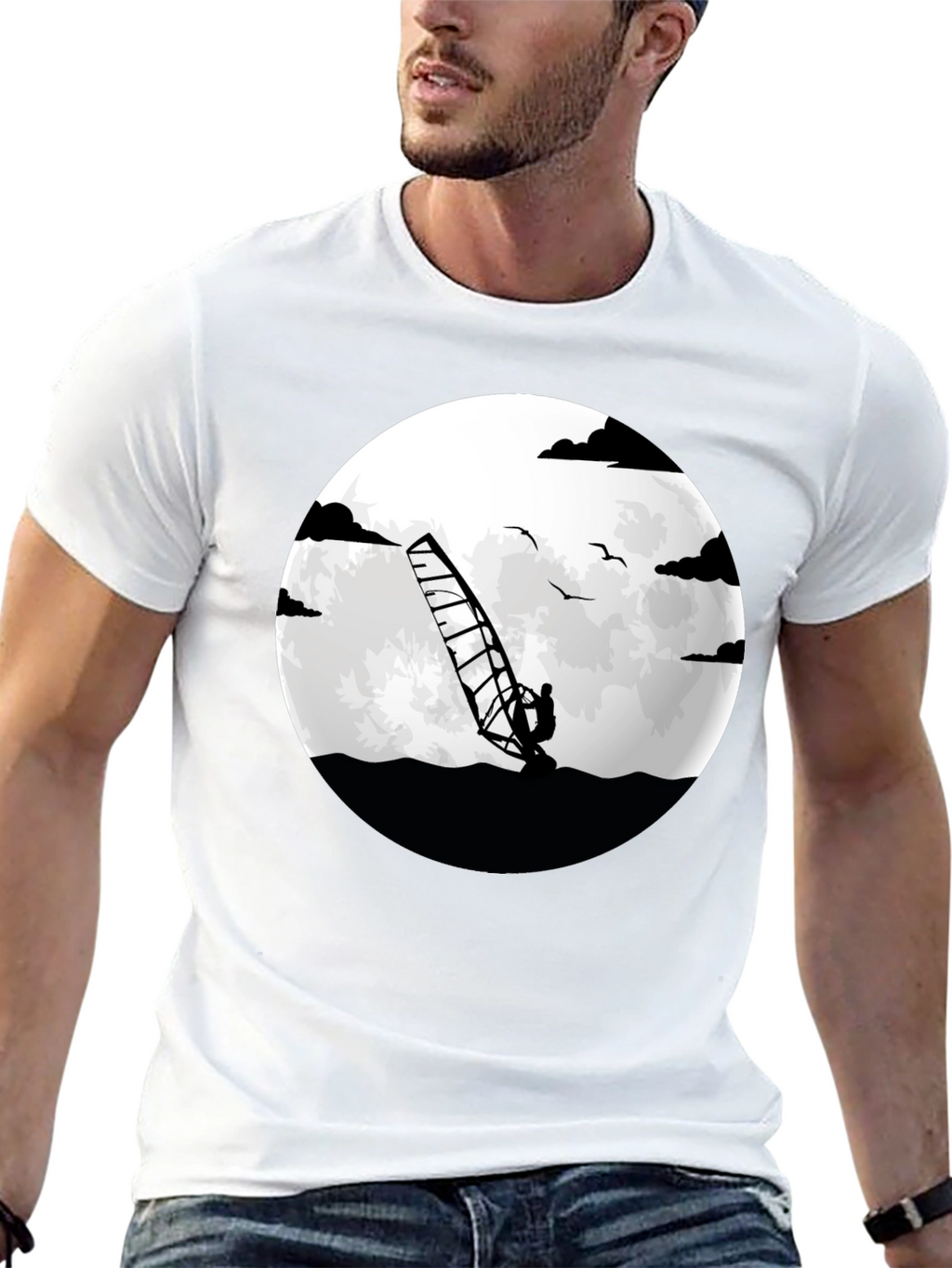 Windsurfer Graphic Tee - Black Crew Neck