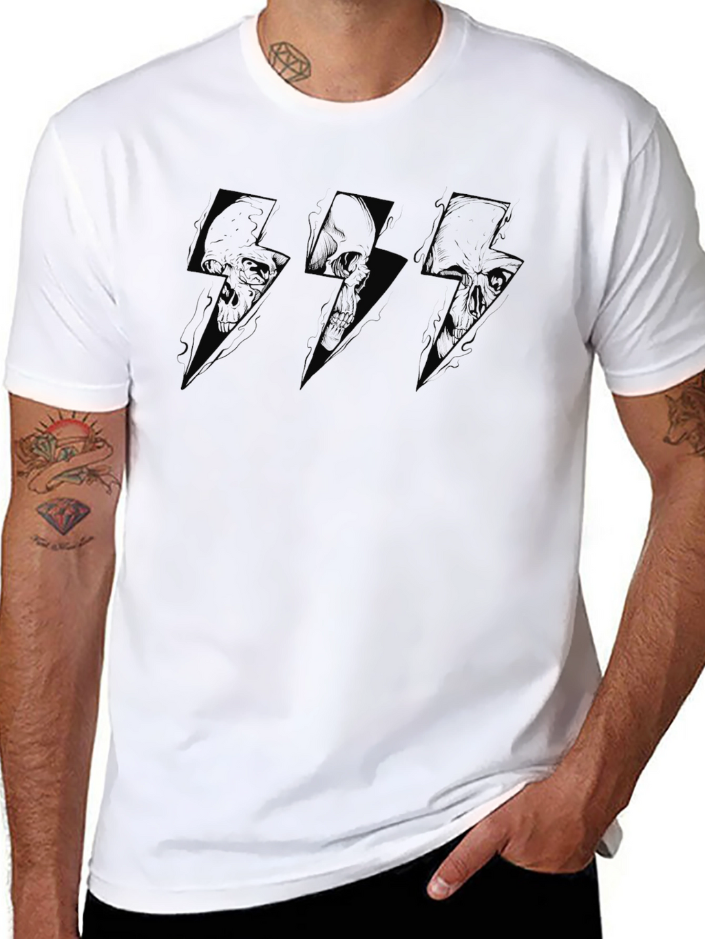 Skull Lightning Bolt Graphic T-Shirt - Black