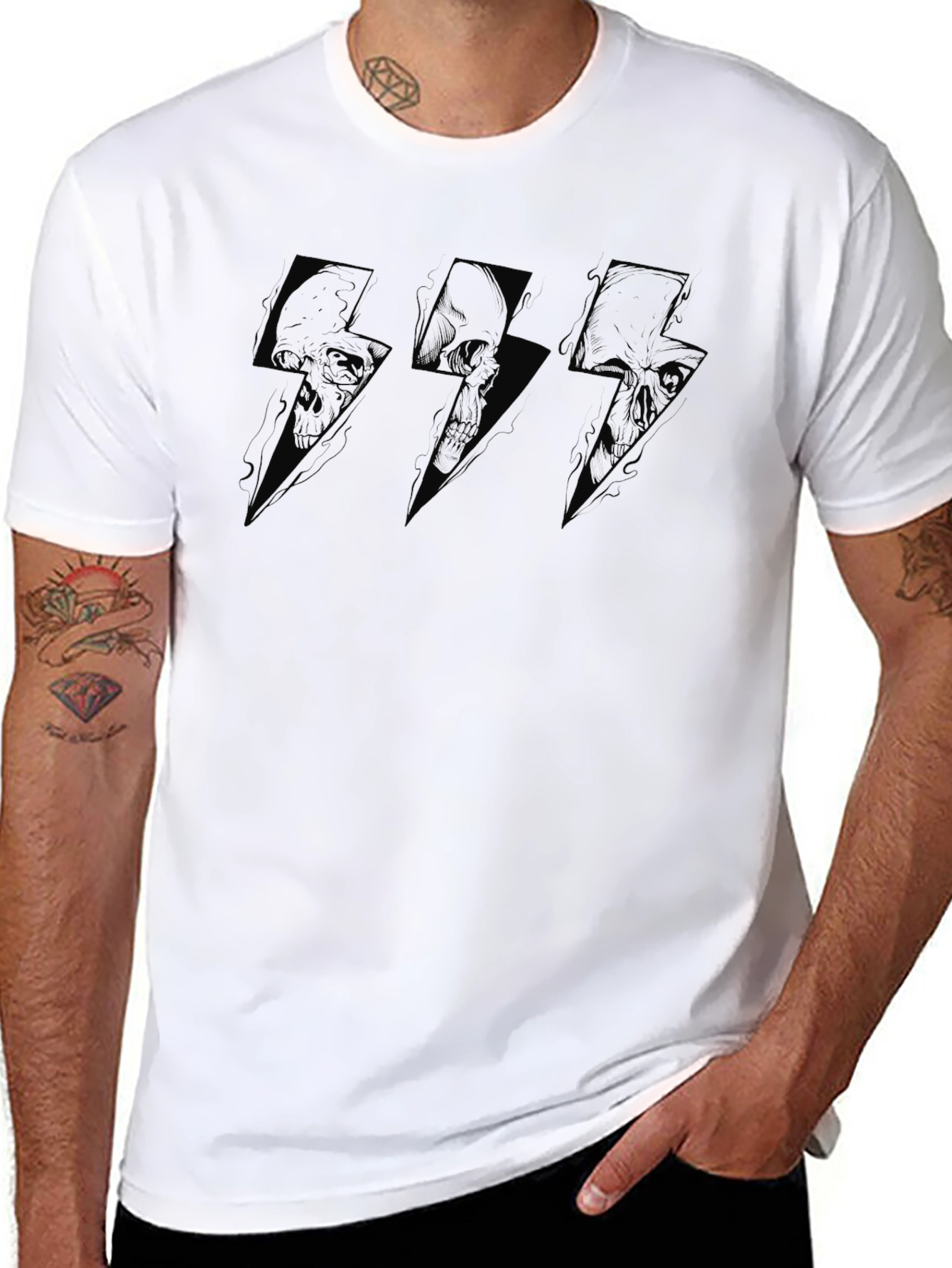 Skull Lightning Bolt Graphic T-Shirt - Black