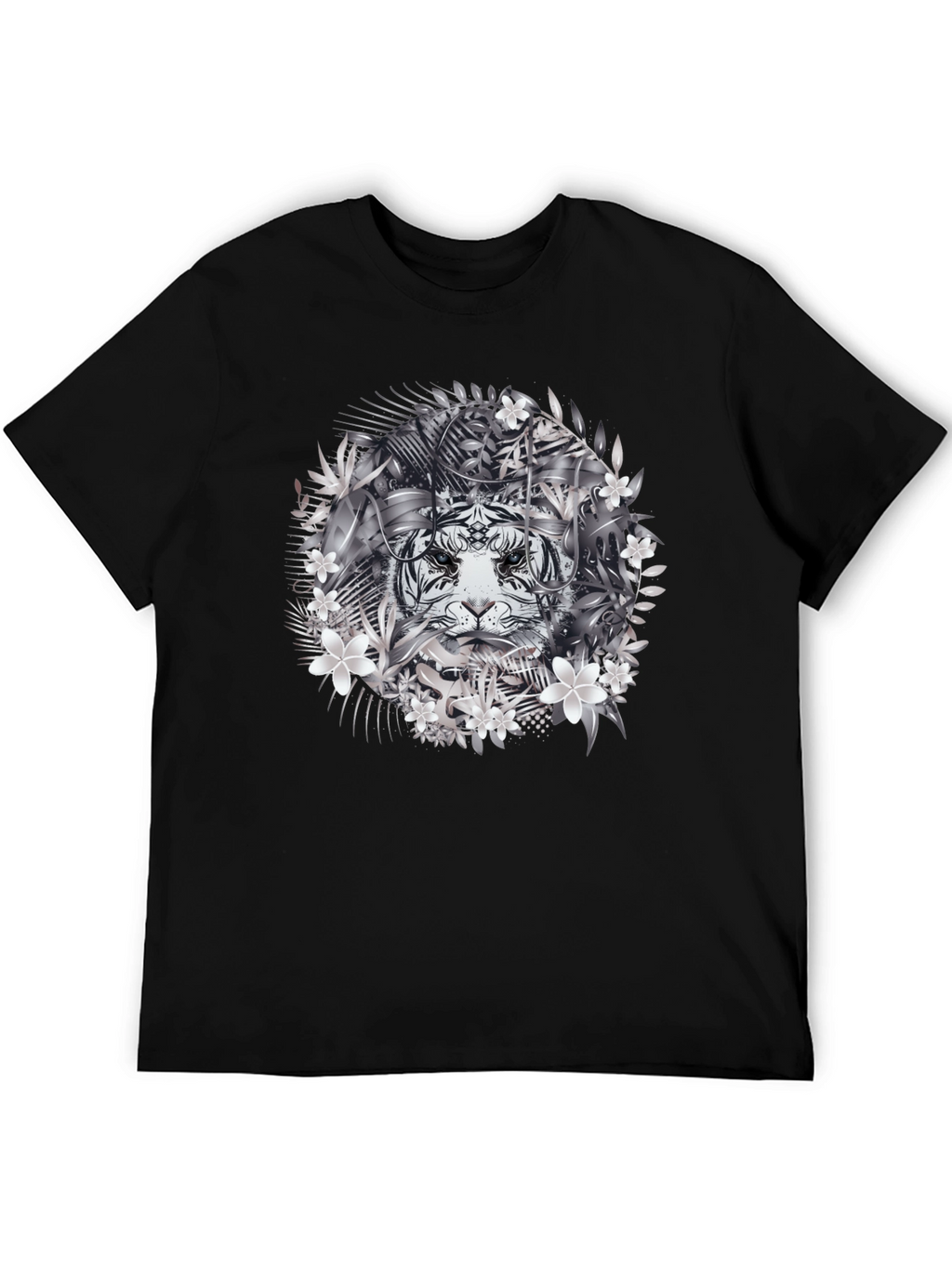 Tiger Floral Graphic Tee - Black Cotton
