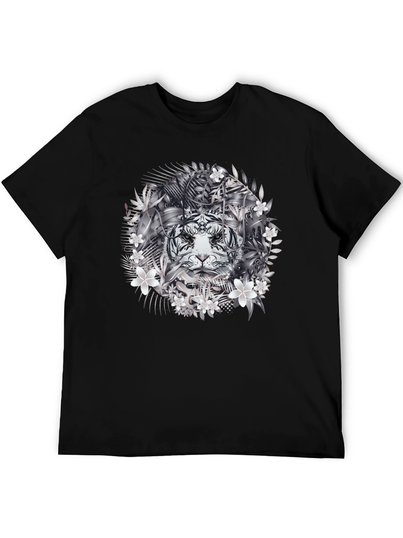 Tiger Floral Graphic Tee - Black Cotton