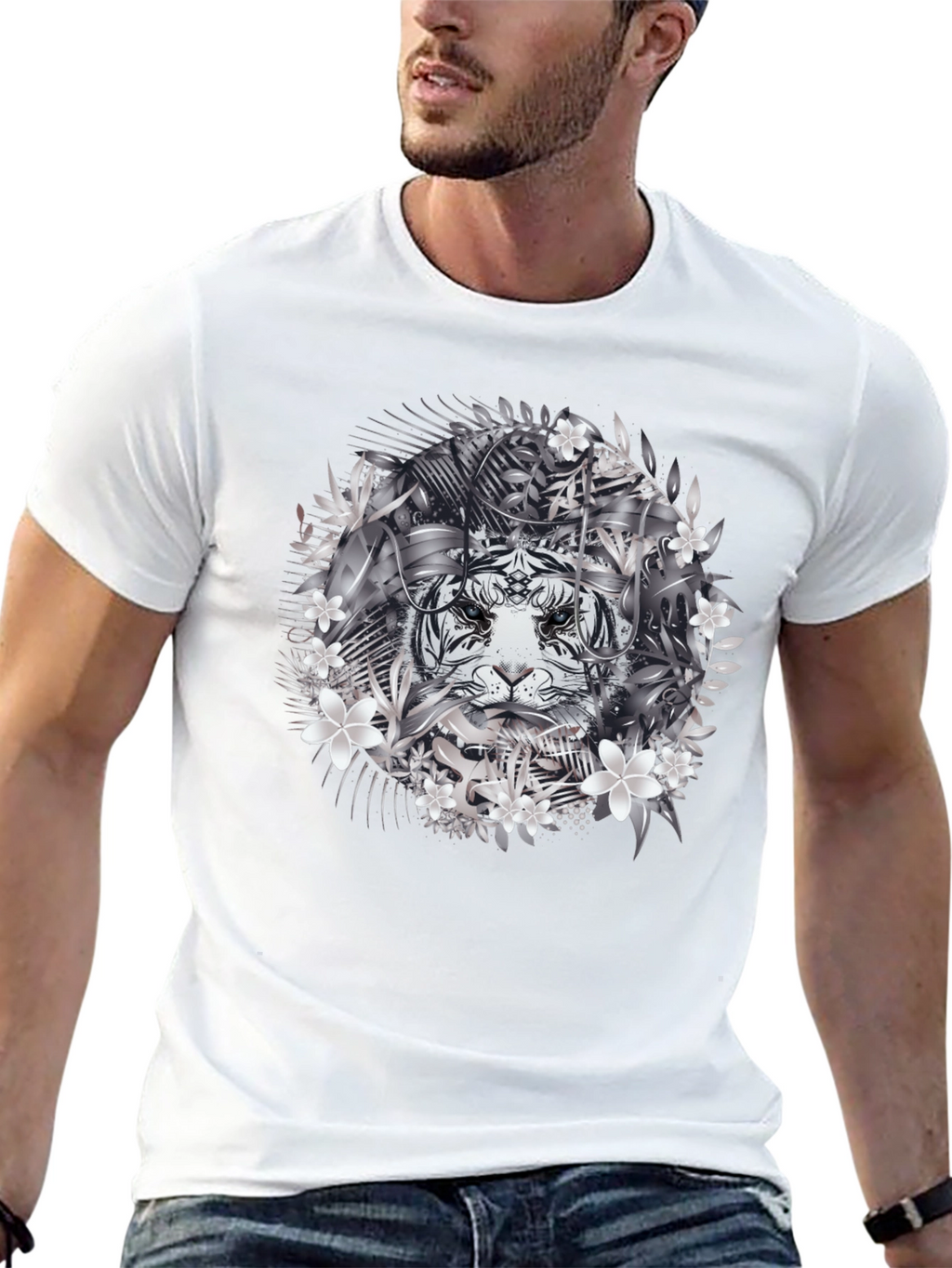 Tiger Floral Graphic Tee - Black Cotton