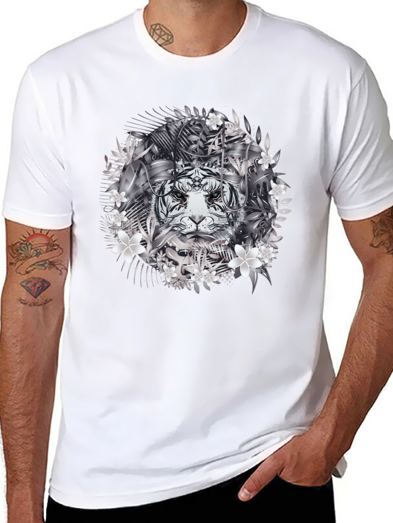 Tiger Floral Graphic Tee - Black Cotton