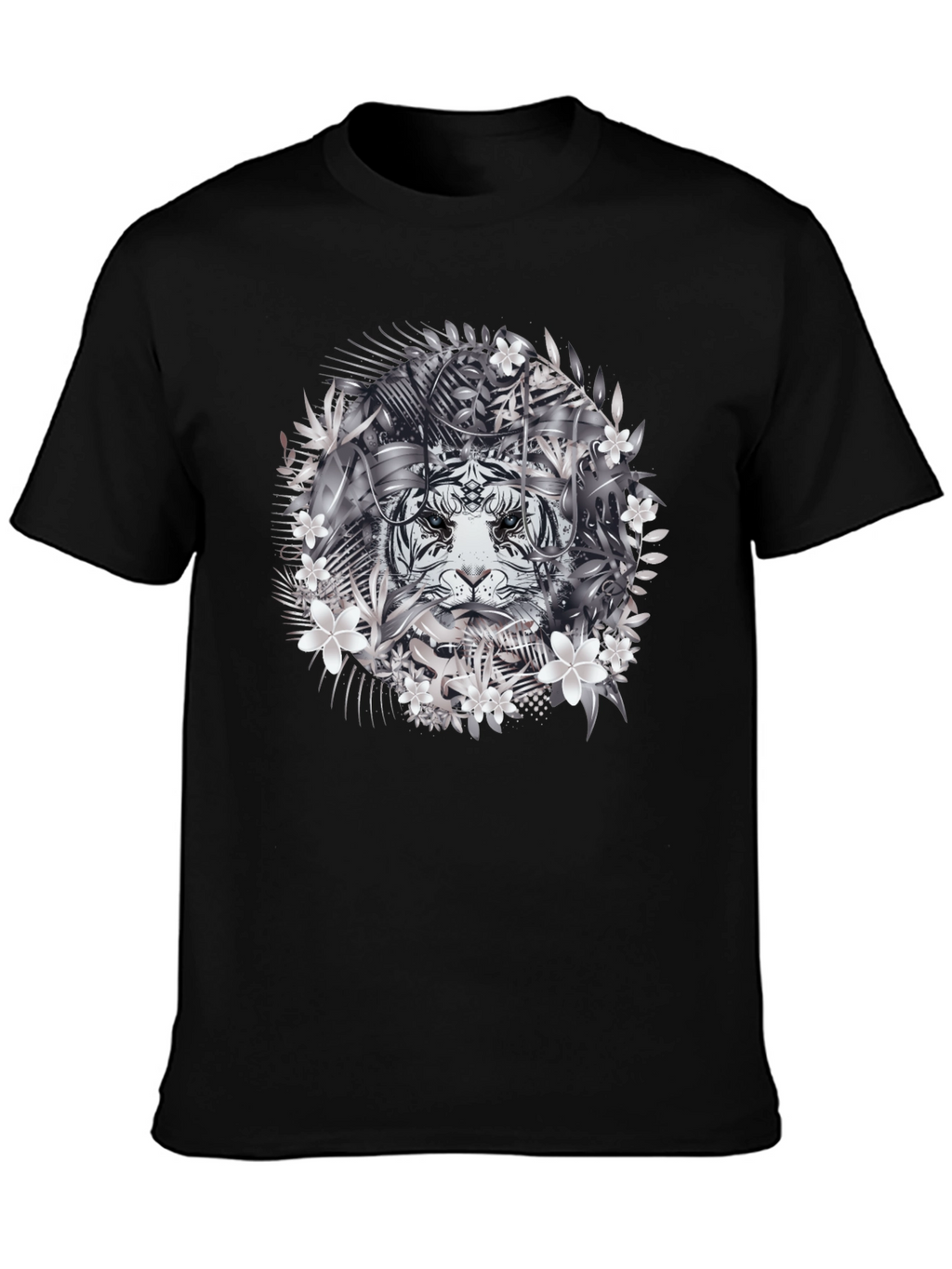 Tiger Floral Graphic Tee - Black Cotton