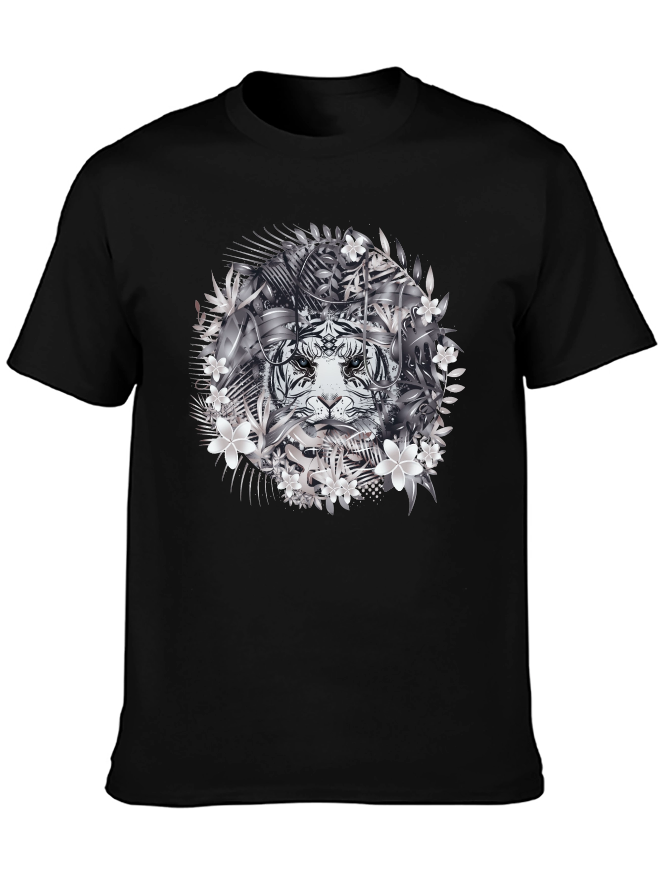 Tiger Floral Graphic Tee - Black Cotton