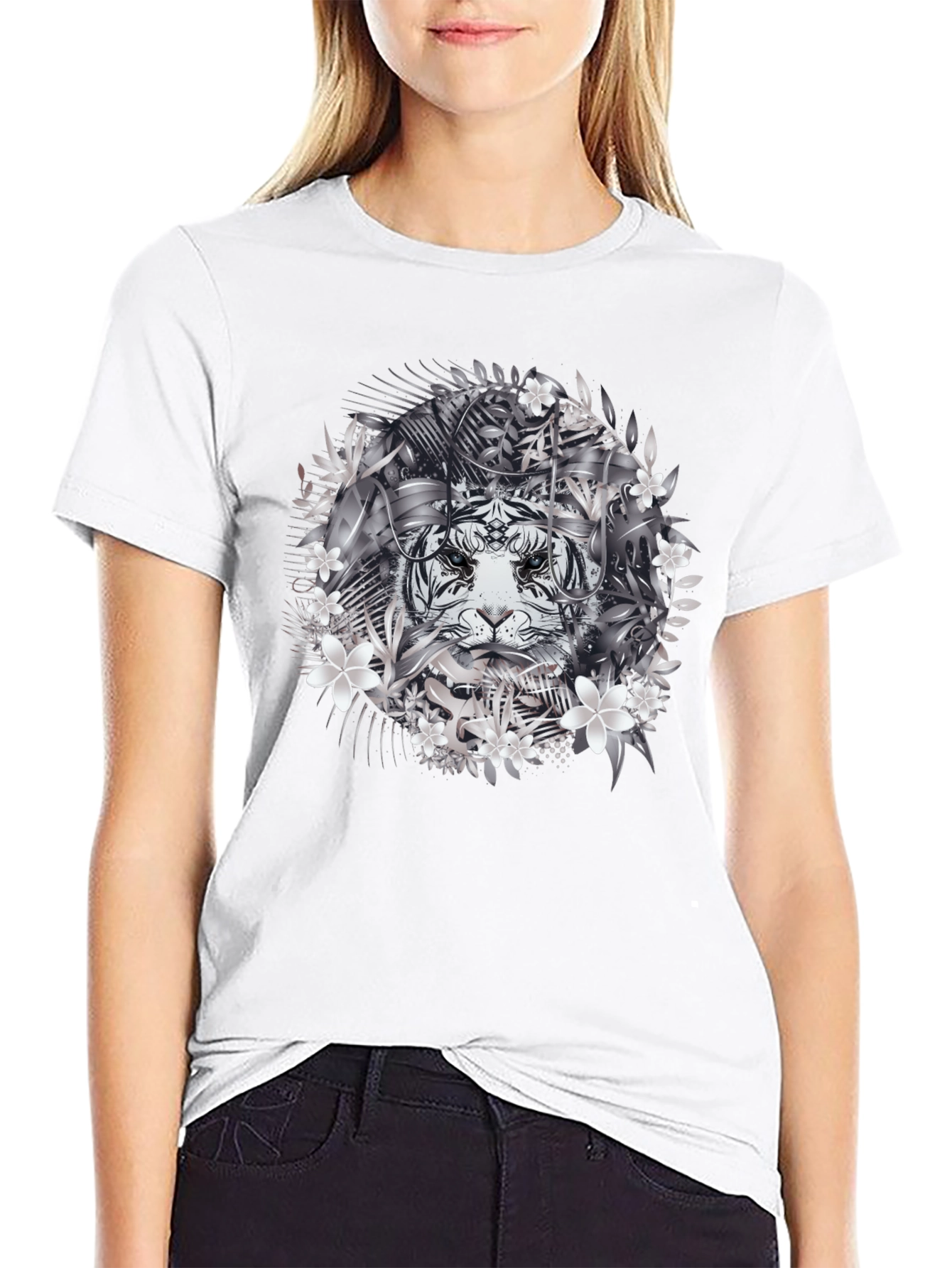 Tiger Floral Graphic Tee - Black Cotton