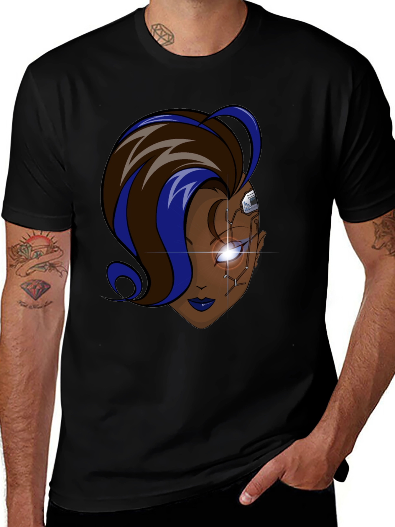 Cyberpunk Woman Graphic Black T-Shirt