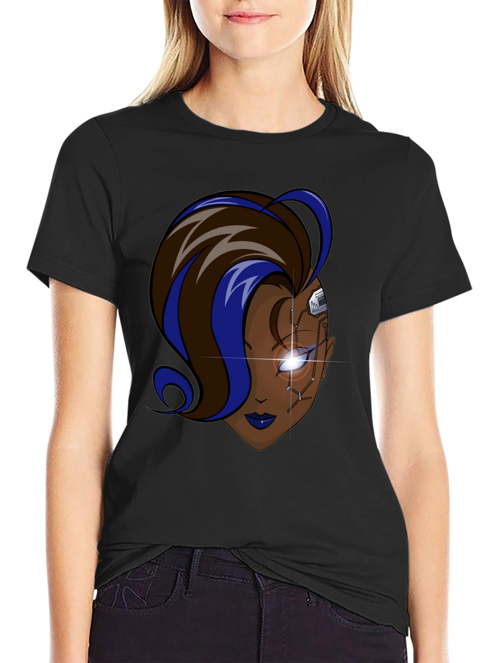 Cyberpunk Woman Graphic Black T-Shirt