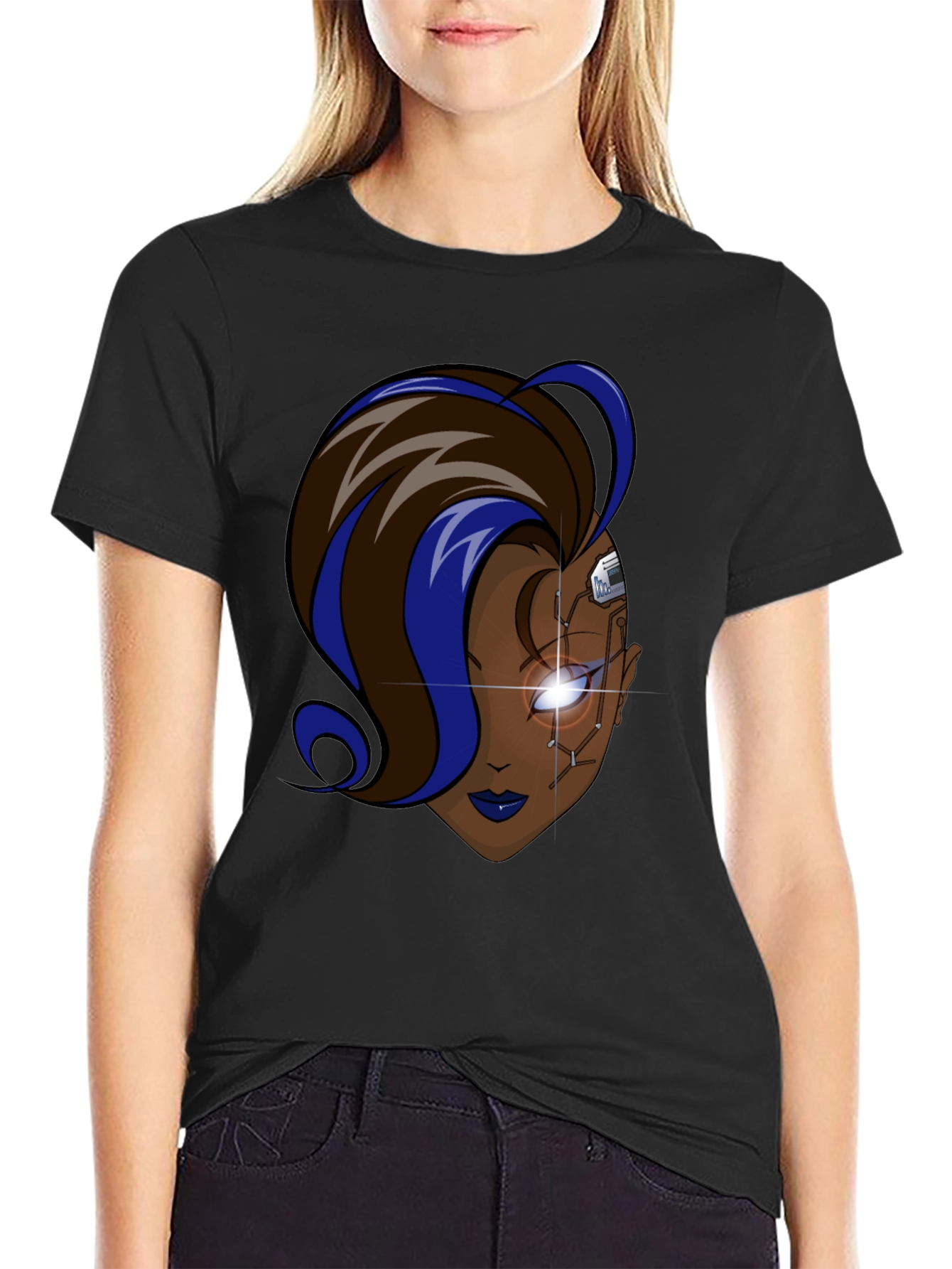 Cyberpunk Woman Graphic Black T-Shirt