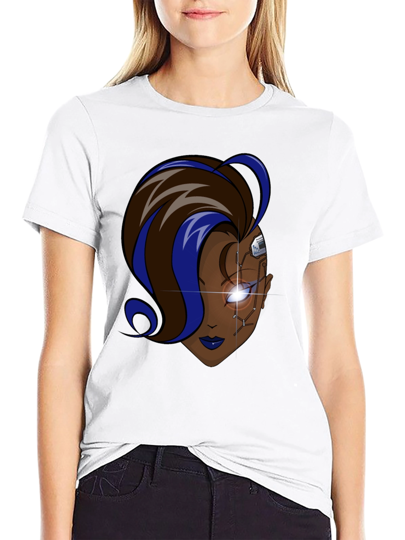 Cyberpunk Woman Graphic Black T-Shirt