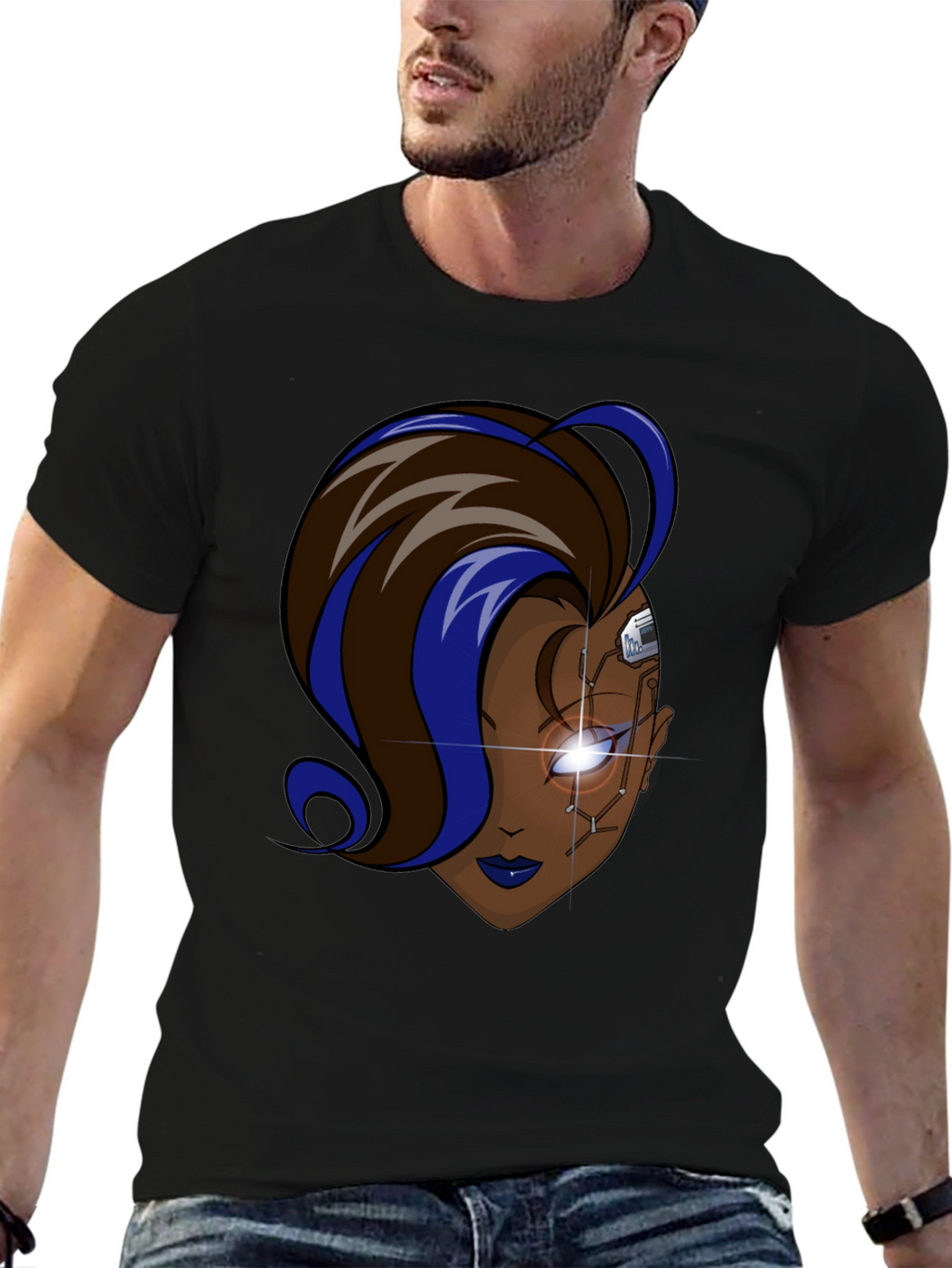 Cyberpunk Woman Graphic Black T-Shirt