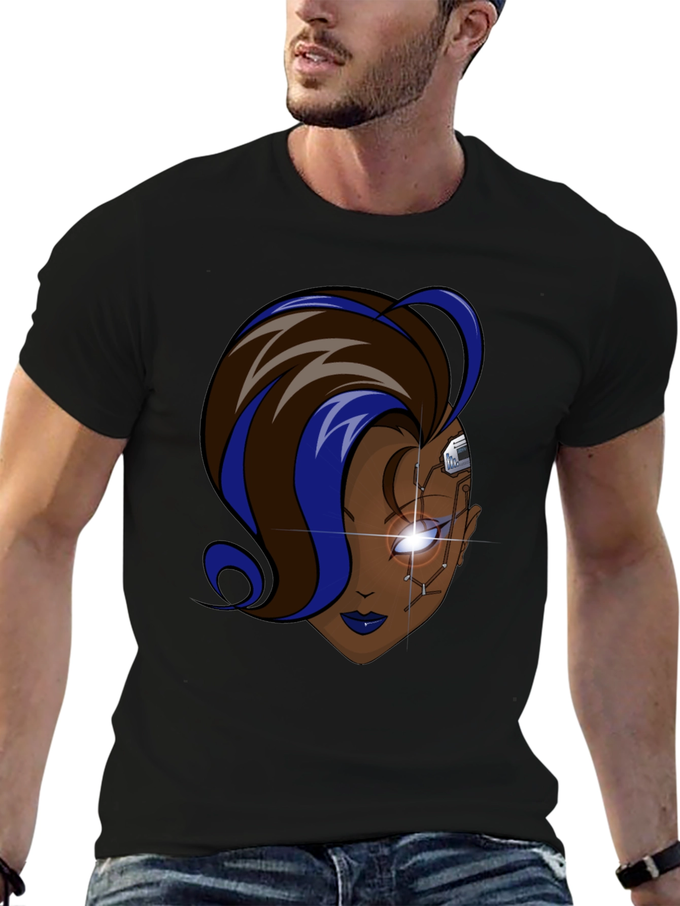 Cyberpunk Woman Graphic Black T-Shirt