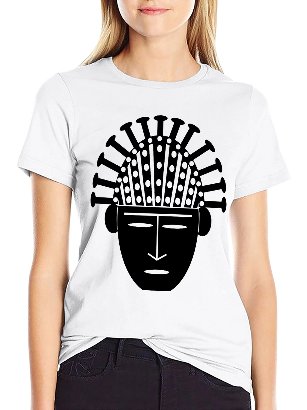 Tribal Mask Graphic Tee - Black Cotton T-Shirt
