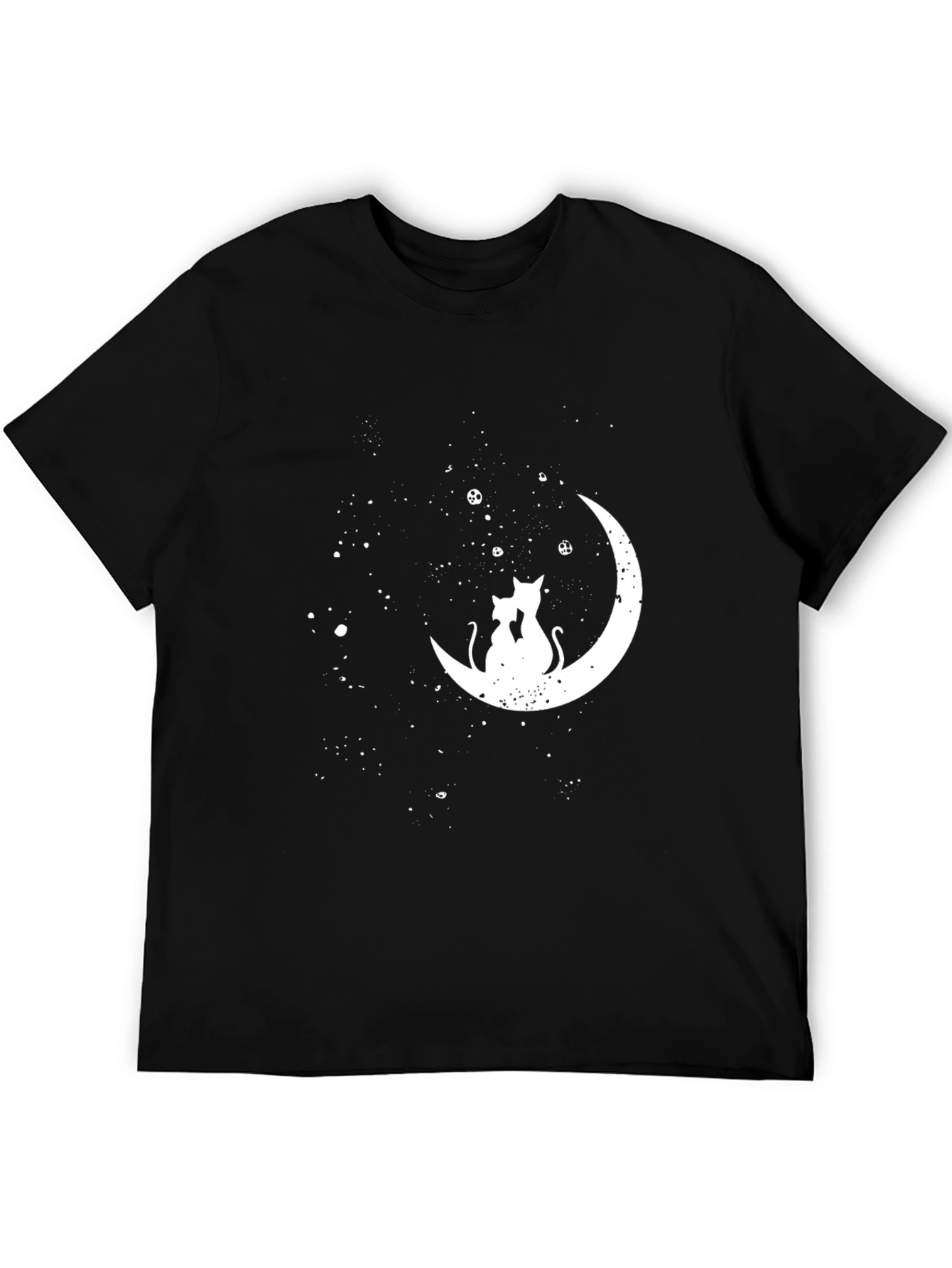 Cats on Moon Graphic Tee - Stylish Black T-Shirt