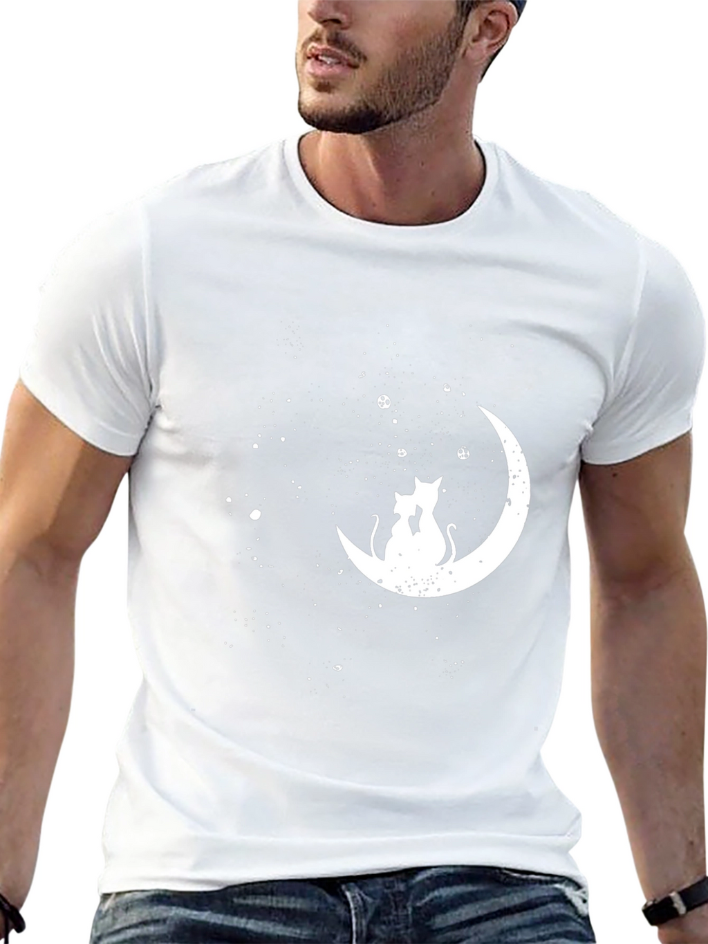 Cats on Moon Graphic Tee - Stylish Black T-Shirt