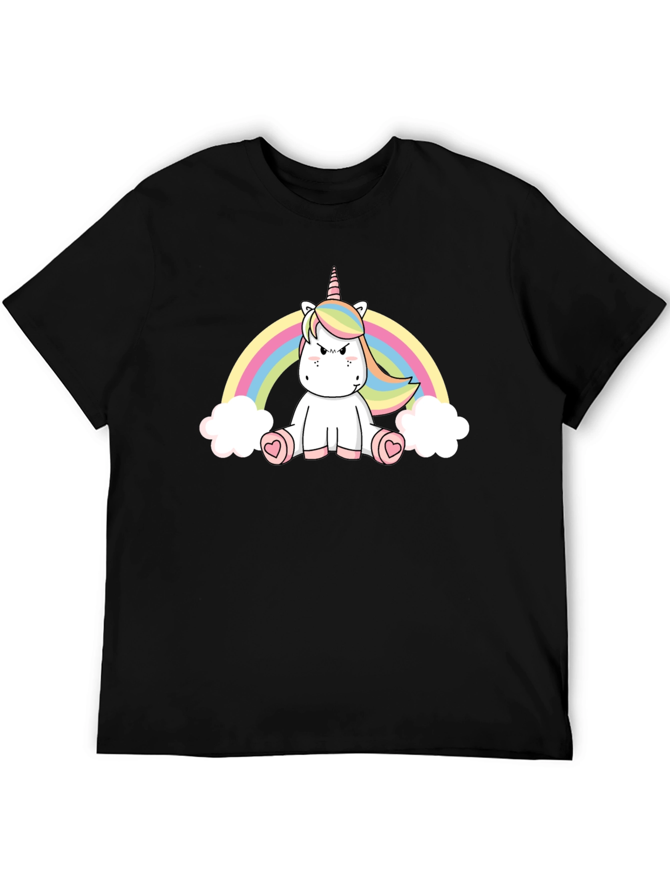 Rainbow Unicorn Graphic Tee - Black Cotton T-Shirt