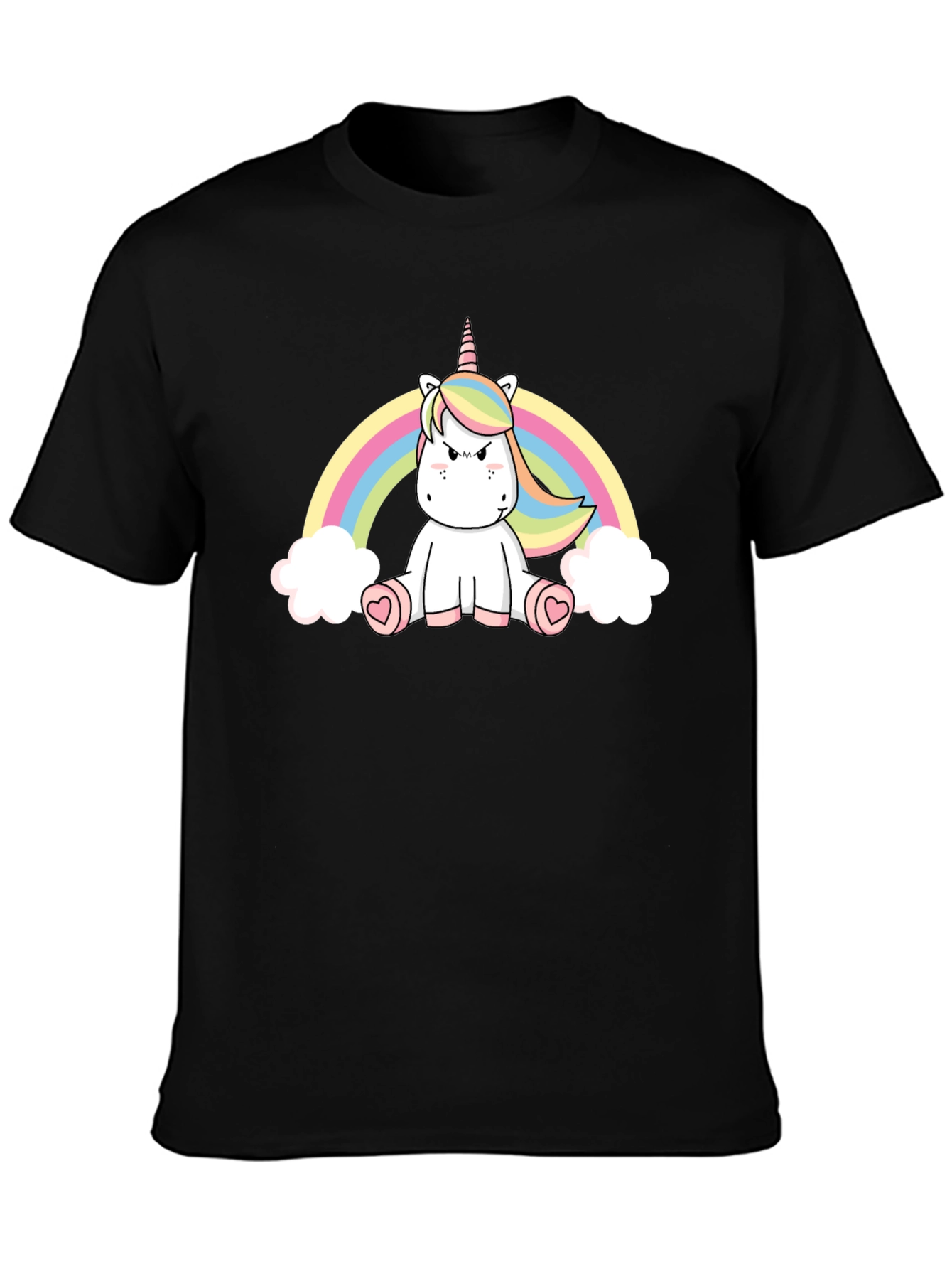 Rainbow Unicorn Graphic Tee - Black Cotton T-Shirt