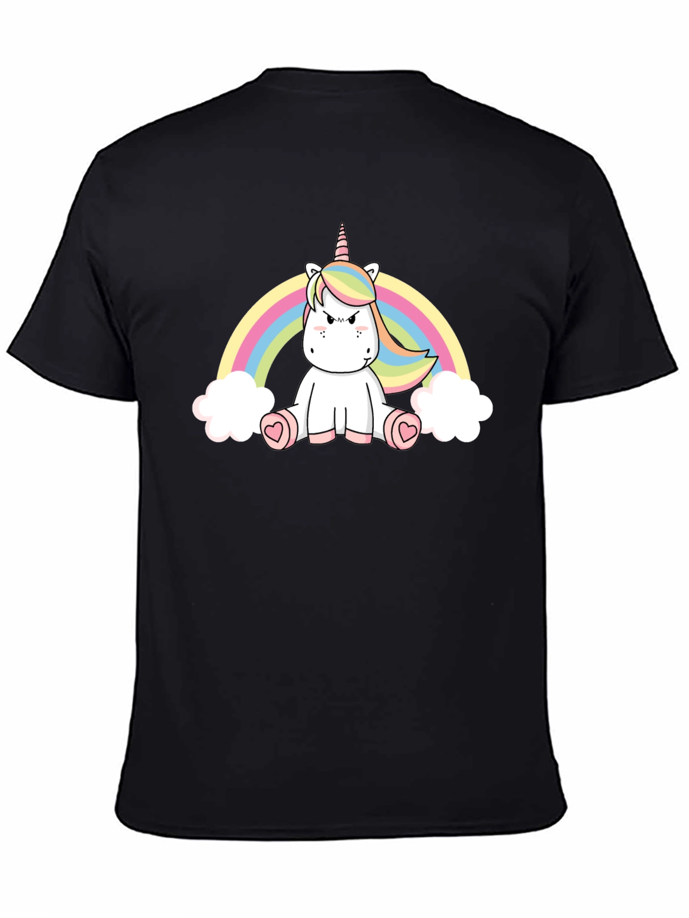Rainbow Unicorn Graphic Tee - Black Cotton T-Shirt