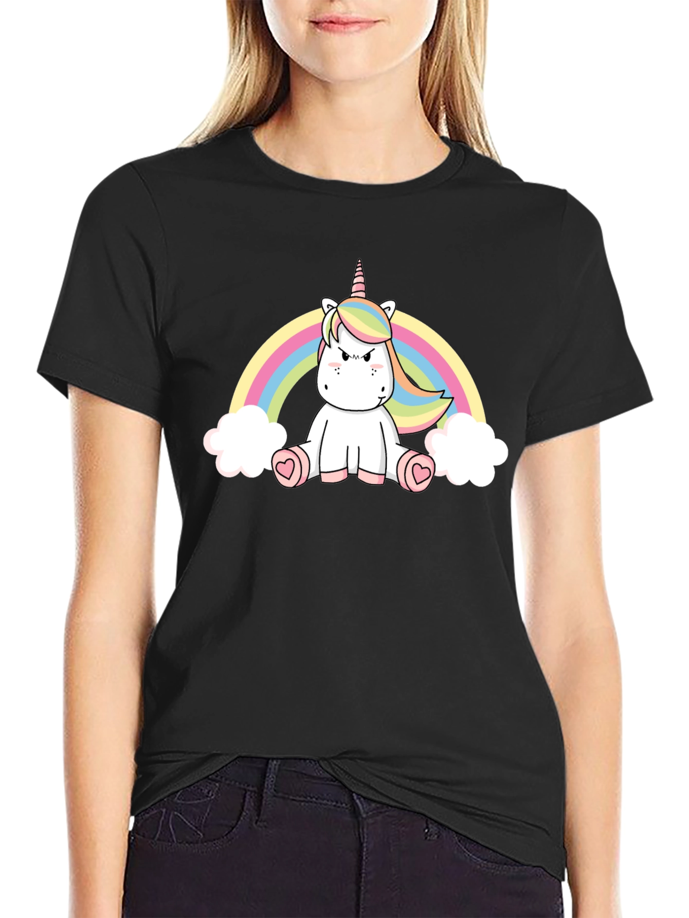 Rainbow Unicorn Graphic Tee - Black Cotton T-Shirt