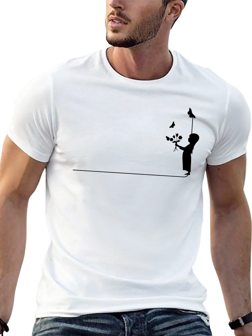 Boy with Butterflies Graphic Tee - Black