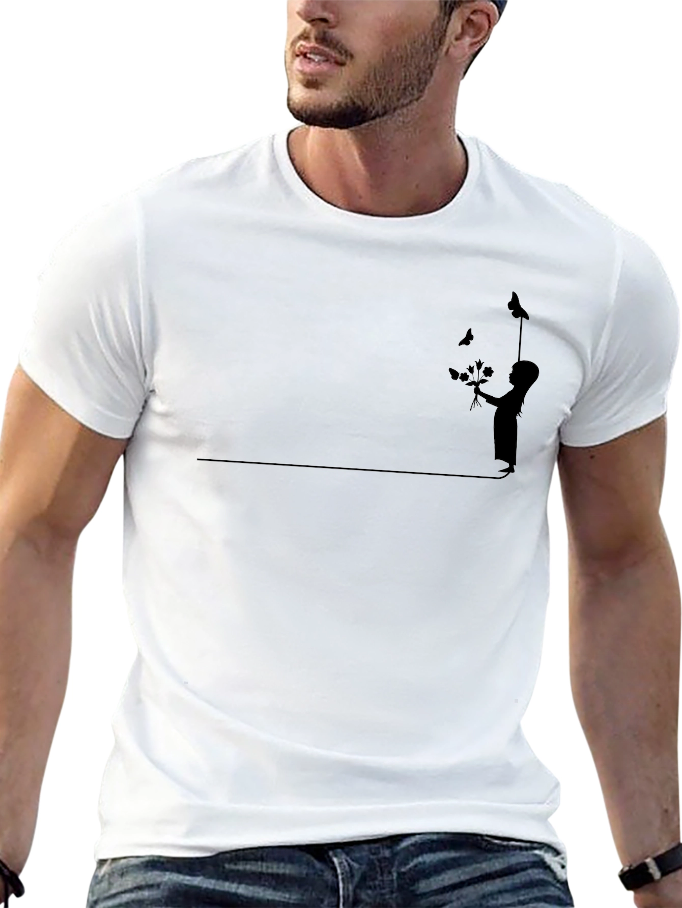 Boy with Butterflies Graphic Tee - Black