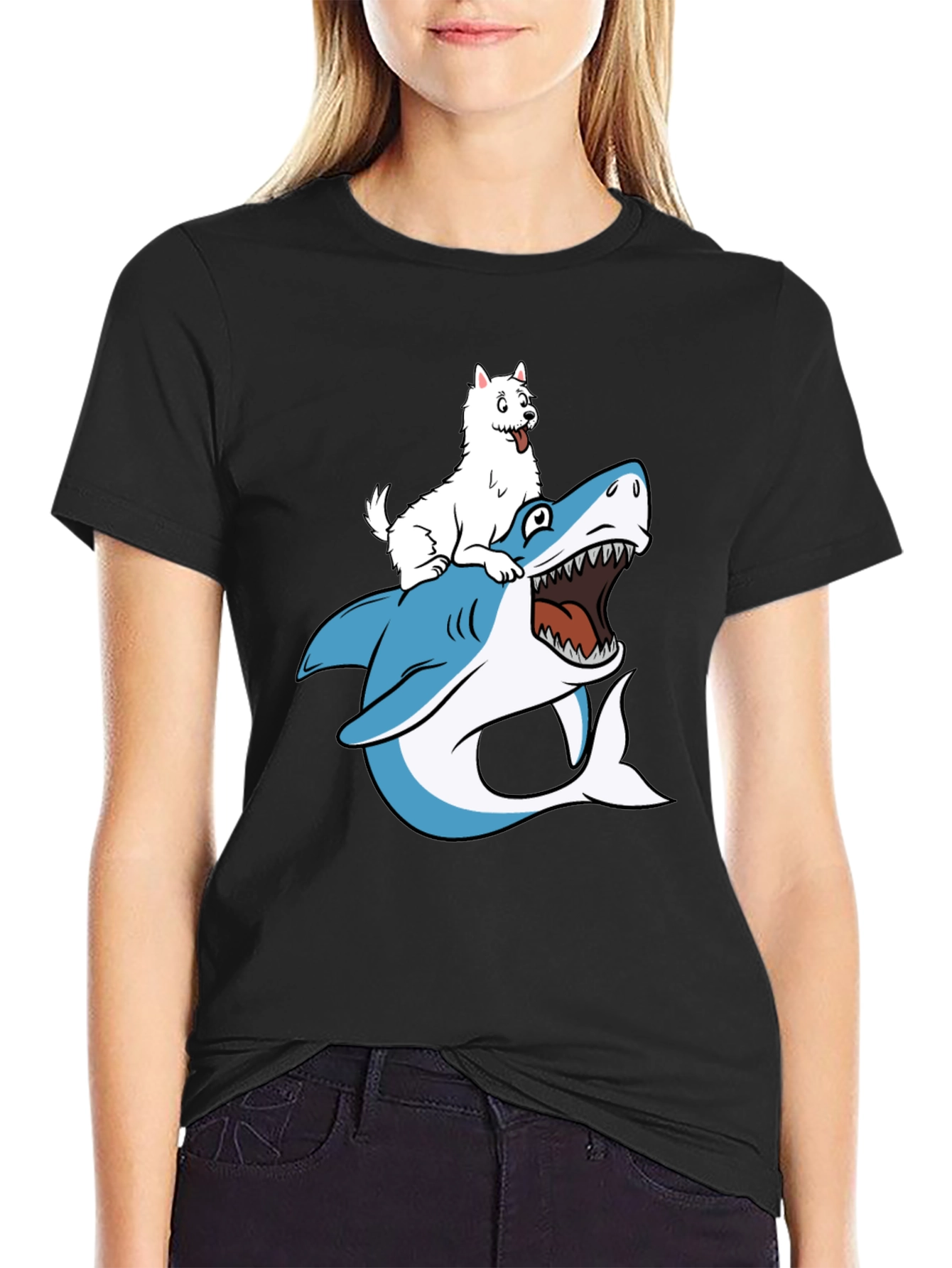 Dog Riding Shark Graphic T-Shirt