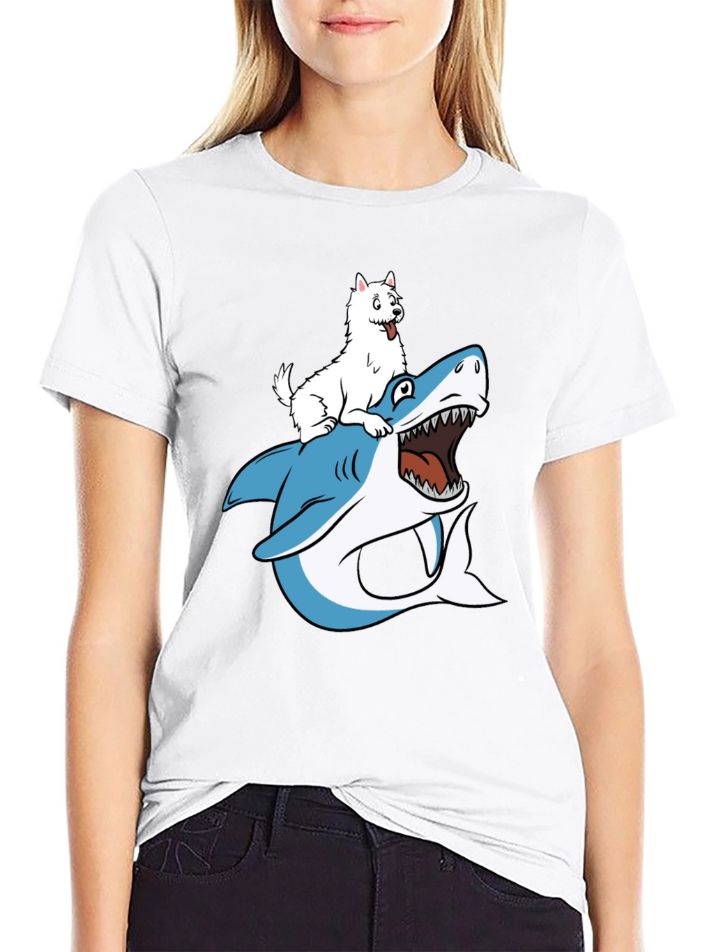 Dog Riding Shark Graphic T-Shirt