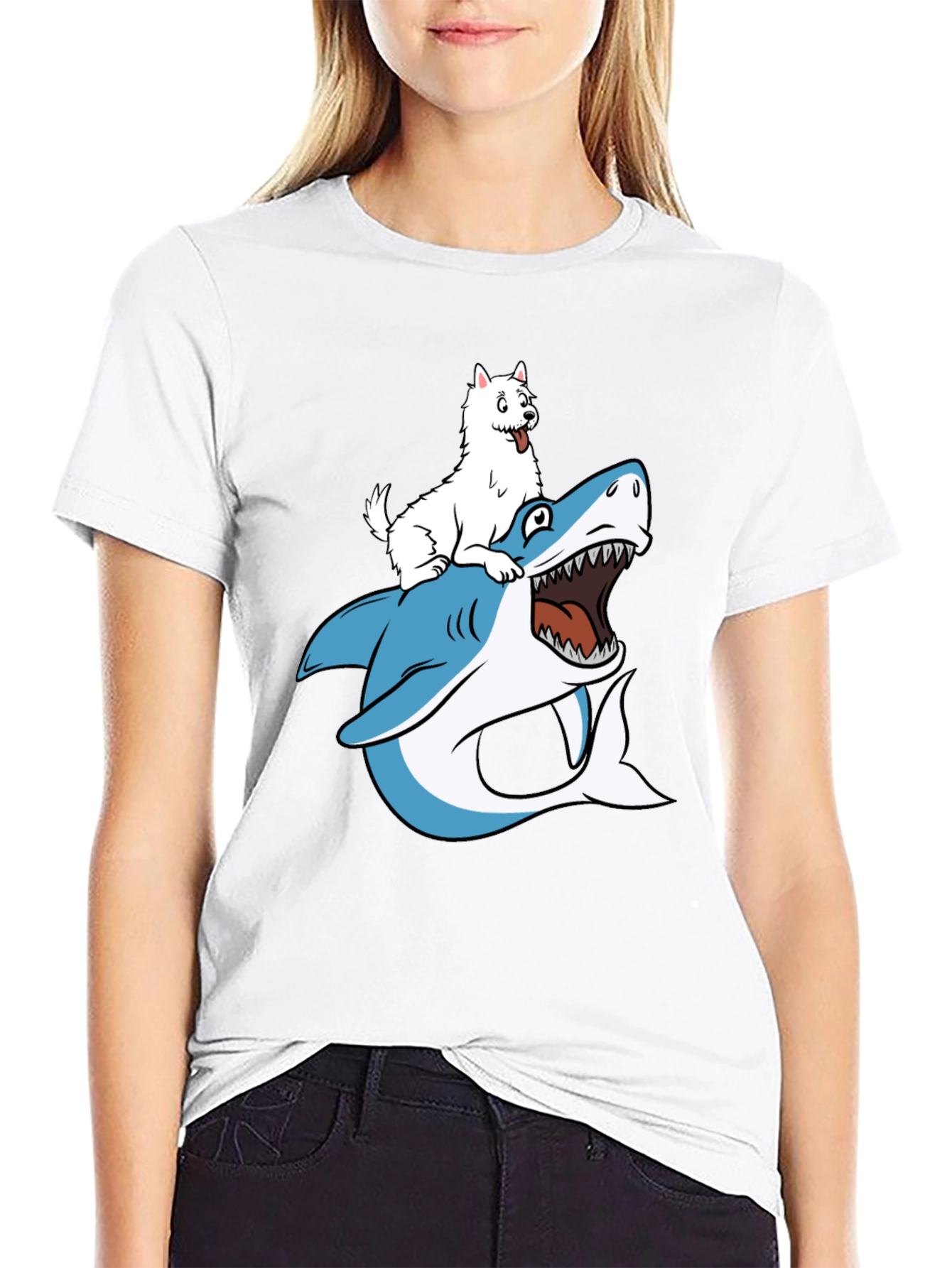 Dog Riding Shark Graphic T-Shirt