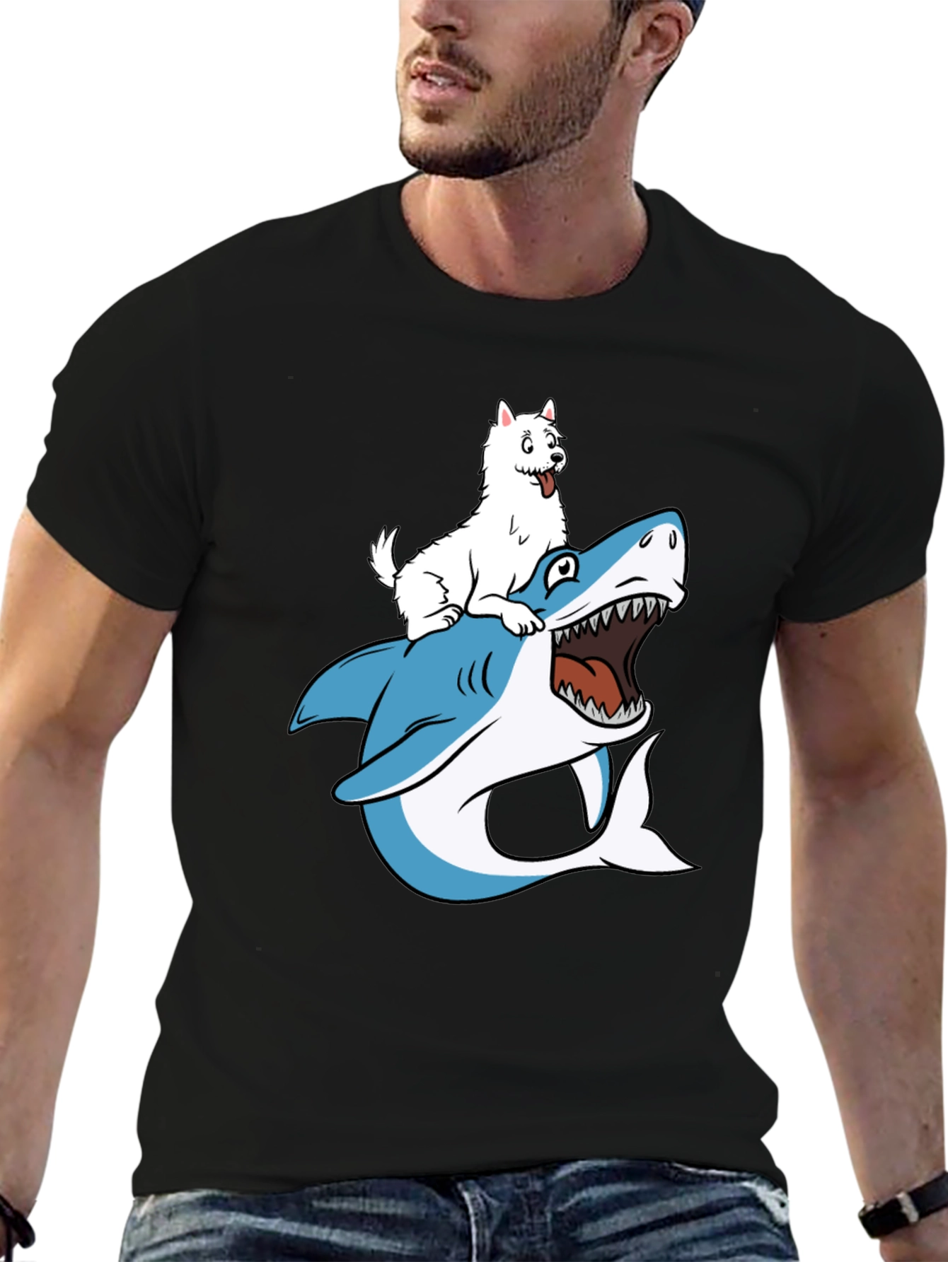 Dog Riding Shark Graphic T-Shirt