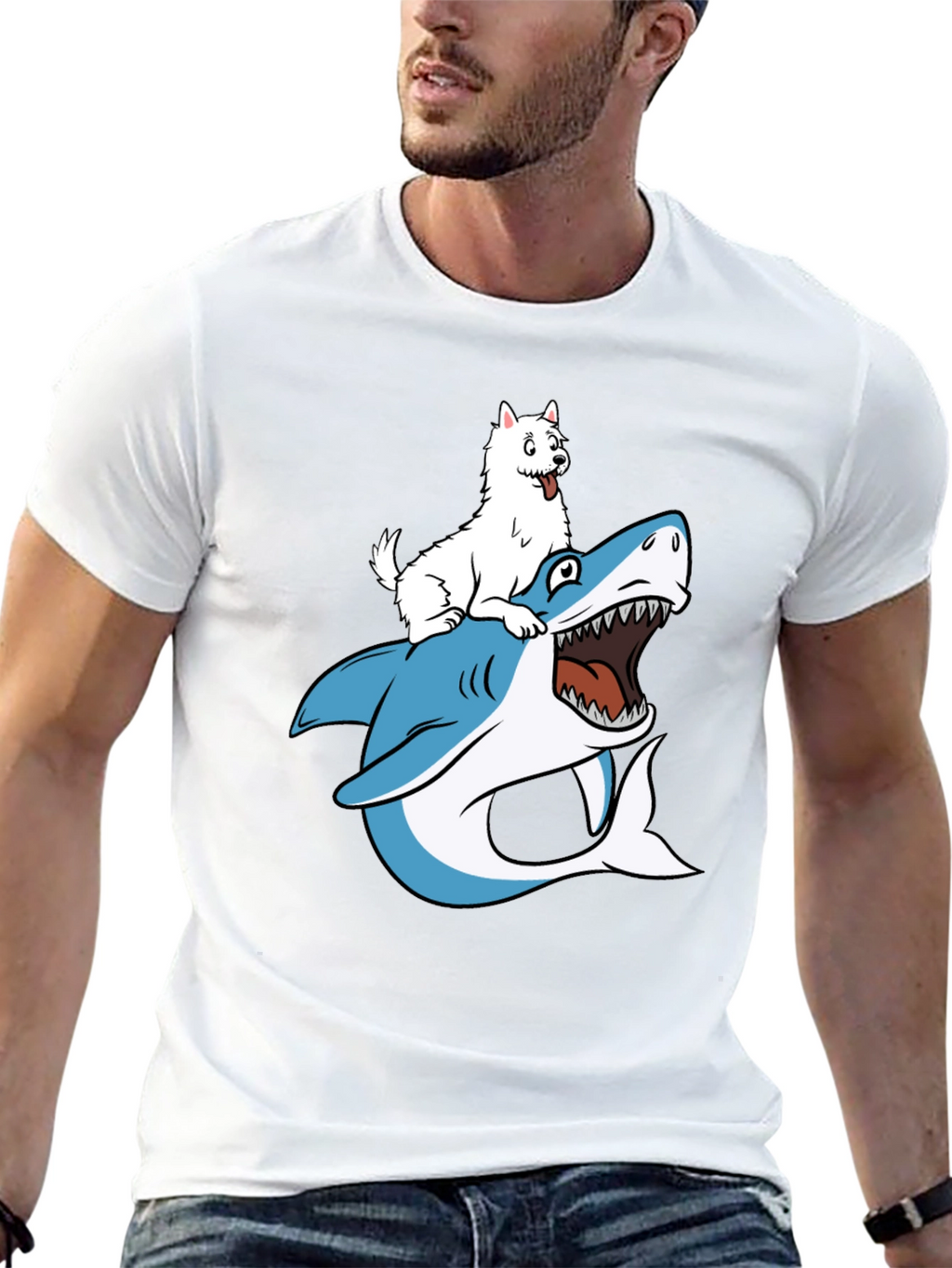 Dog Riding Shark Graphic T-Shirt