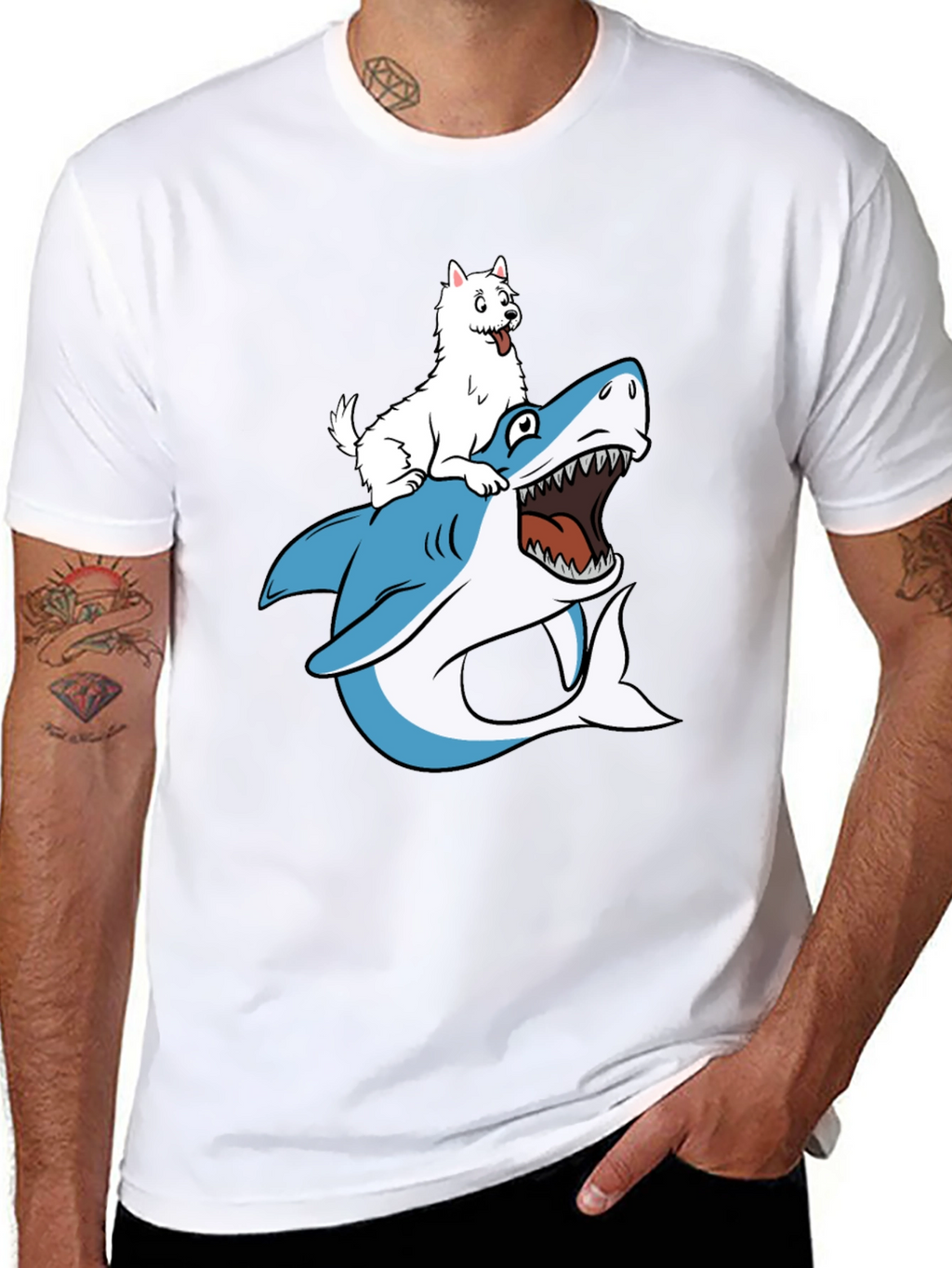 Dog Riding Shark Graphic T-Shirt
