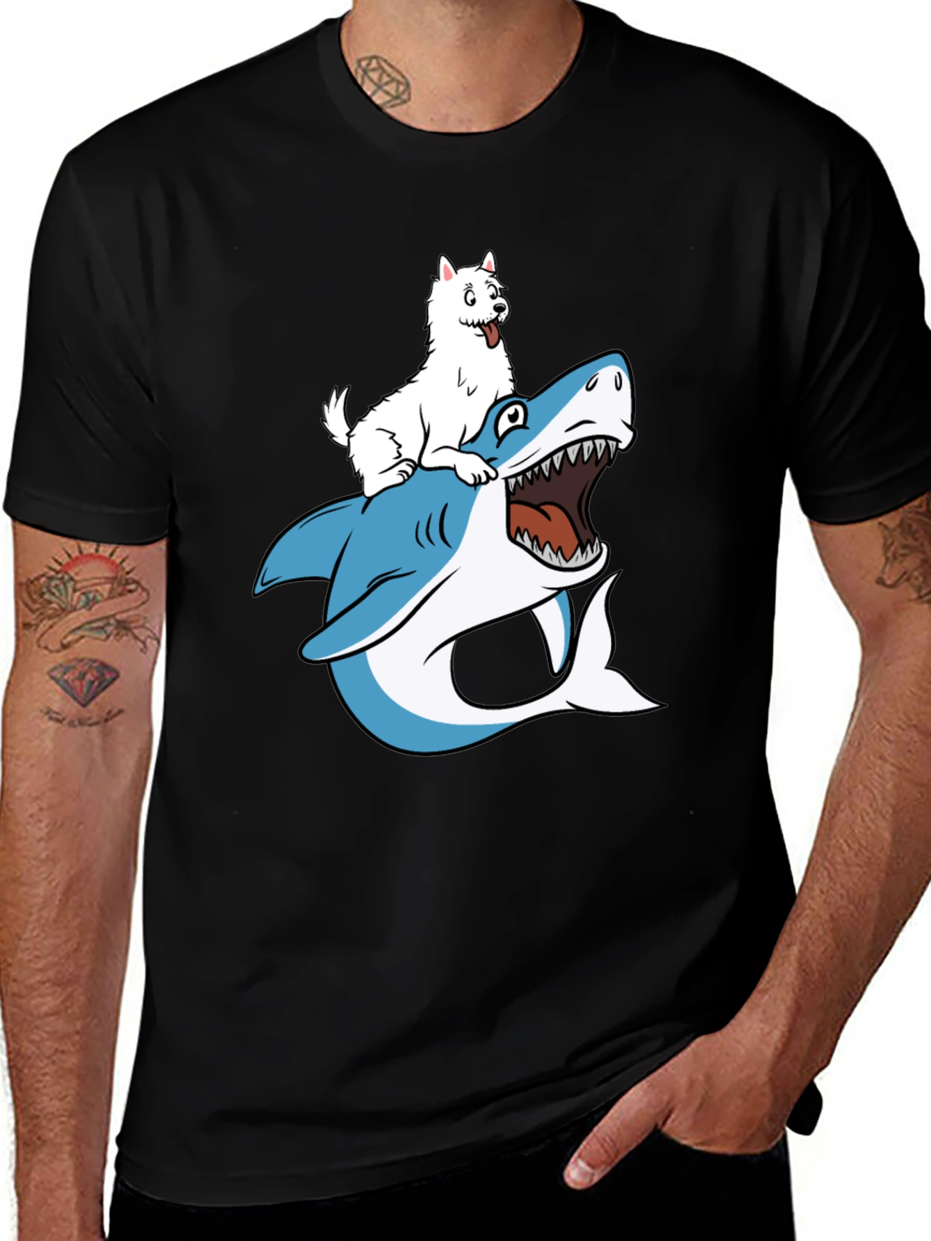 Dog Riding Shark Graphic T-Shirt