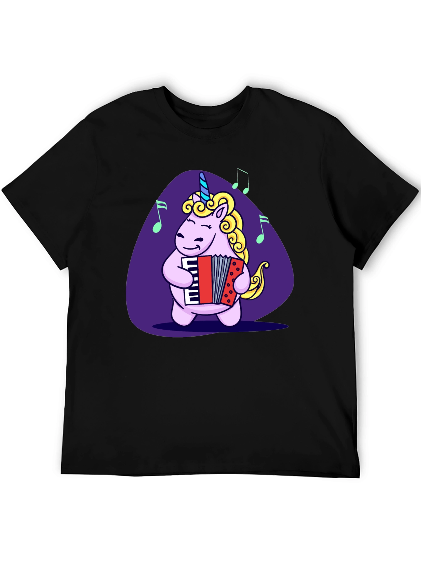 Unicorn Accordion Player Black T-Shirt