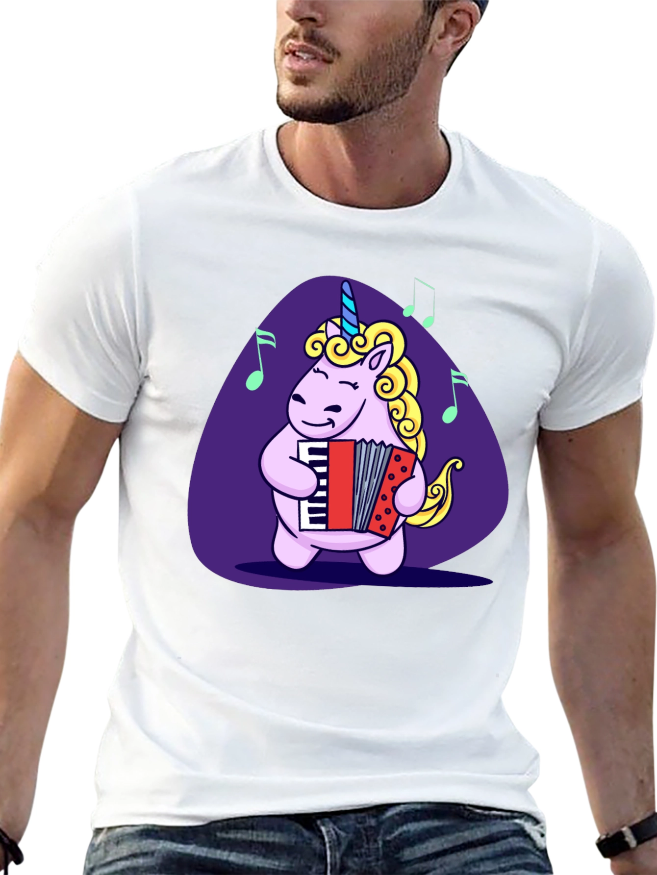 Unicorn Accordion Player Black T-Shirt