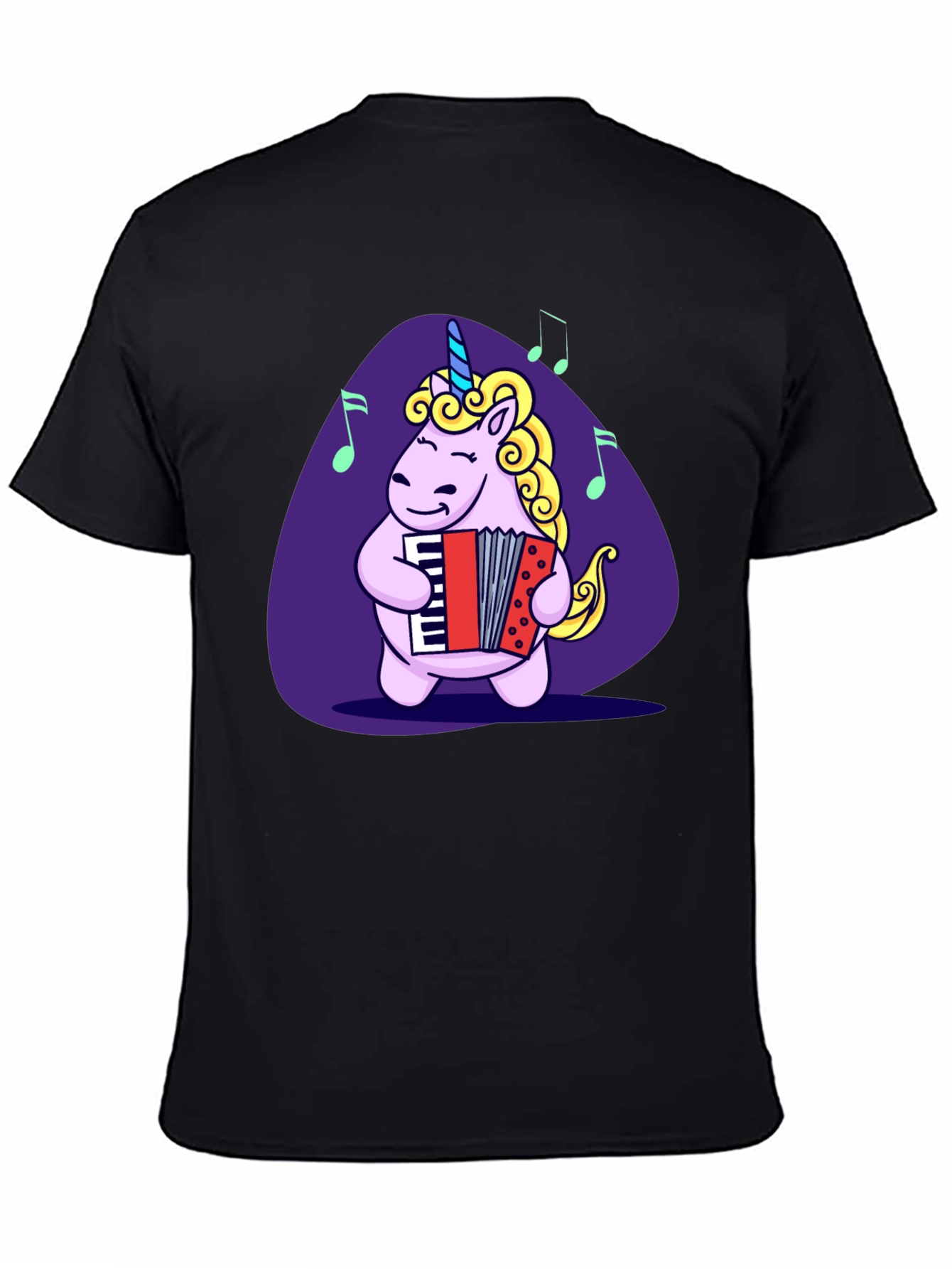 Unicorn Accordion Player Black T-Shirt