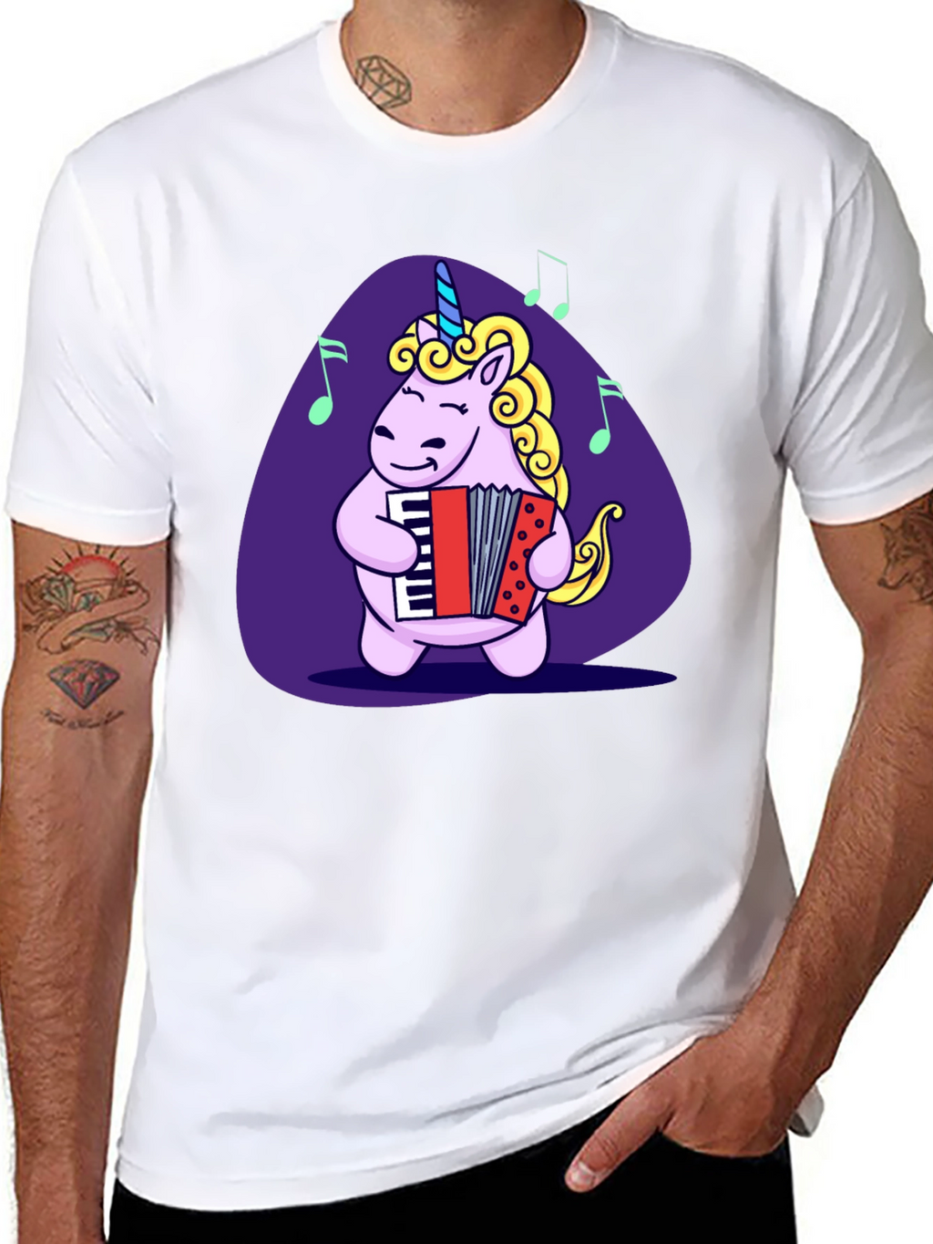 Unicorn Accordion Player Black T-Shirt