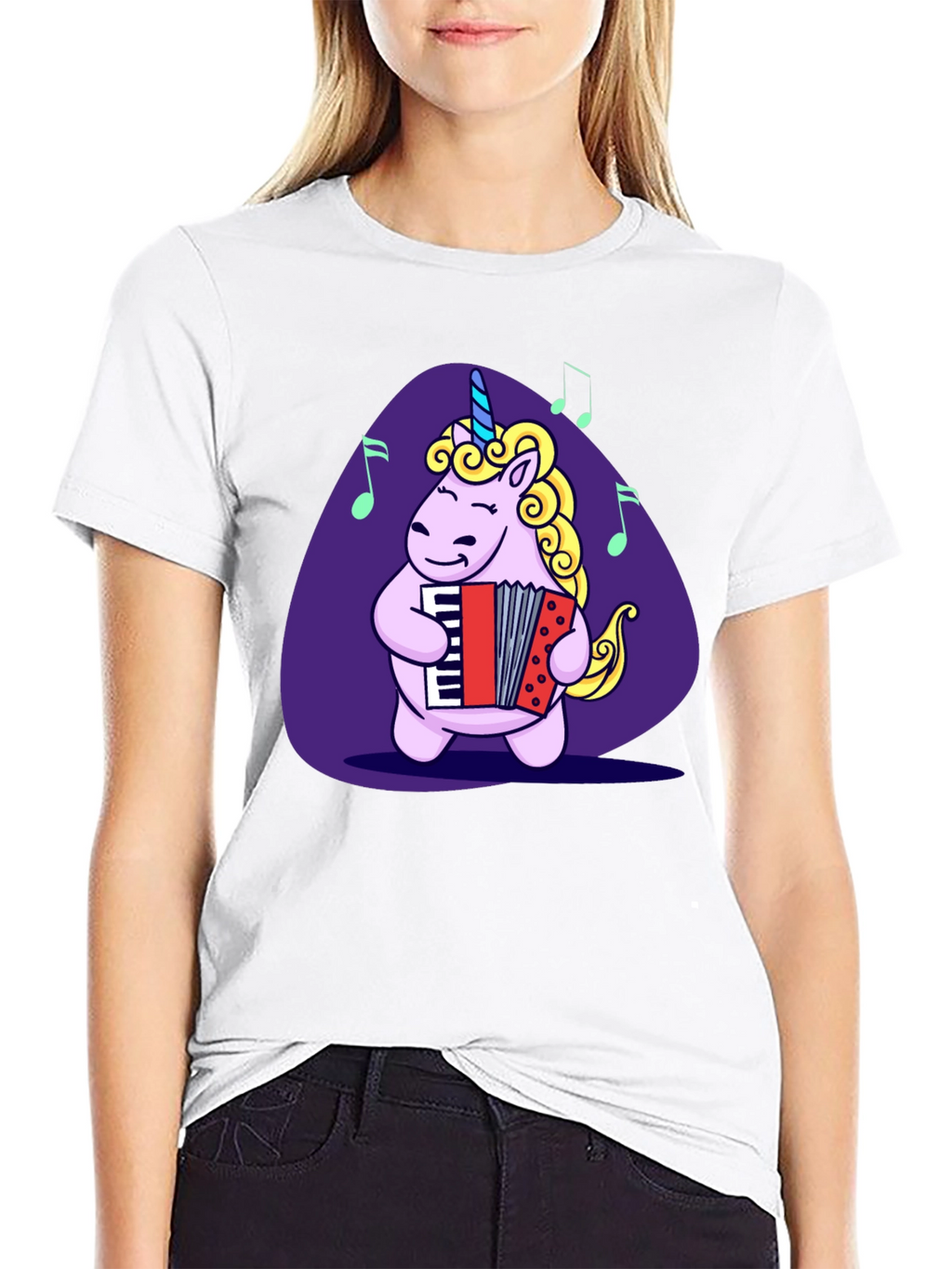 Unicorn Accordion Player Black T-Shirt
