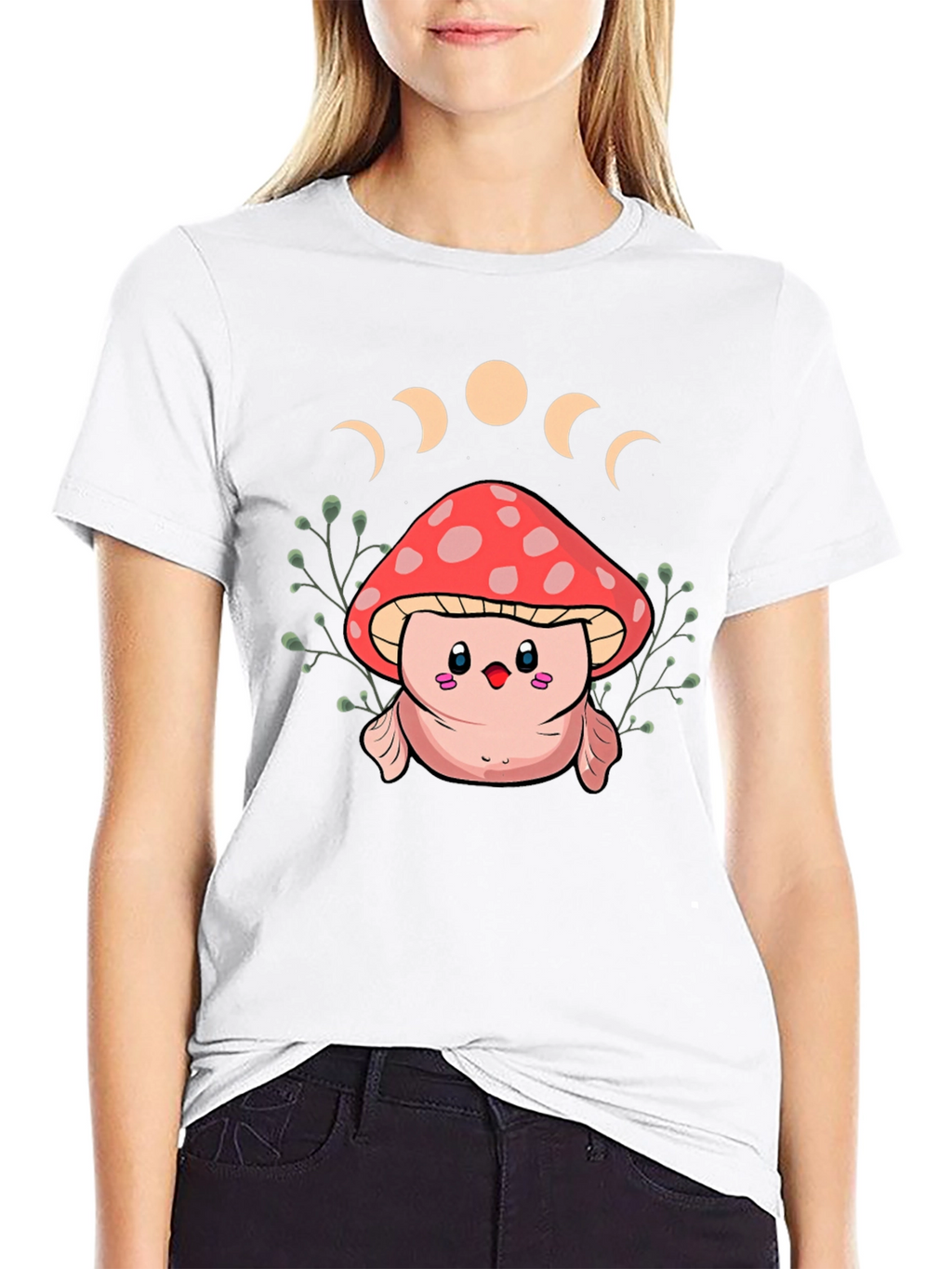 Mushroom Moon Phase Graphic Tee - Black